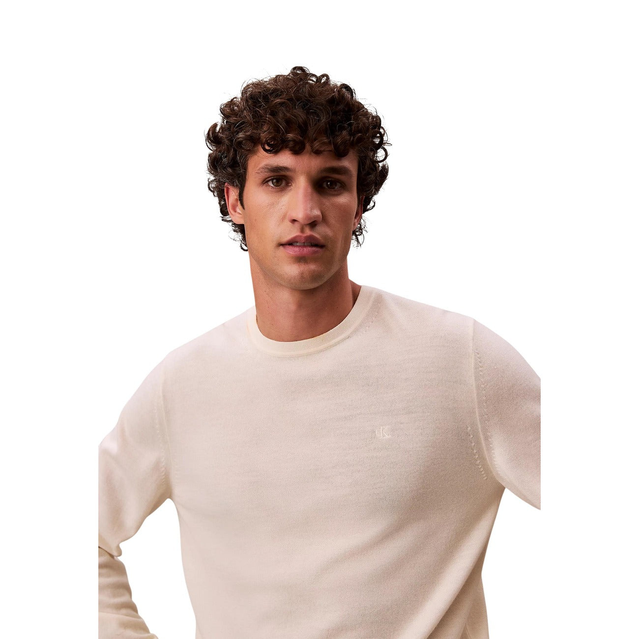Calvin Klein Maglia in Lana Uomo Bianco LS MERINO CREW
