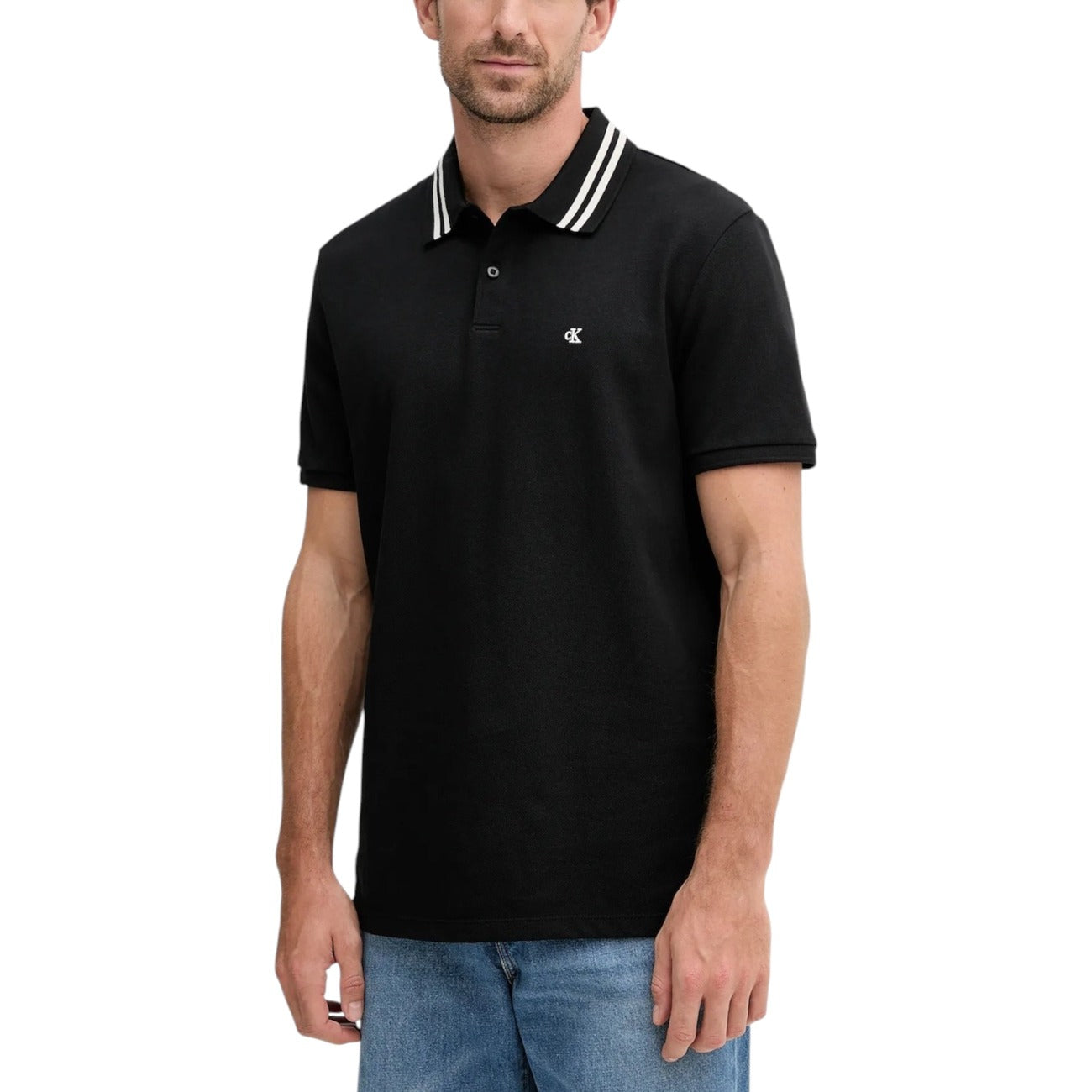 Polo Uomo Nera Maniche Corte Cotone Calvin Klein Jeans