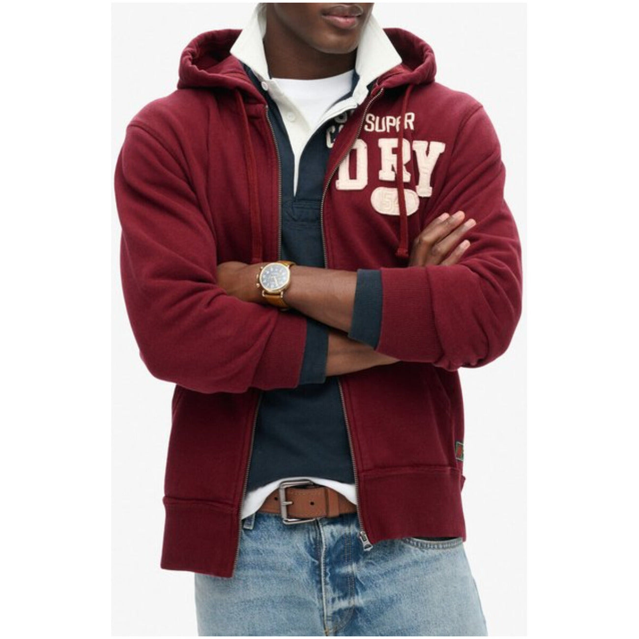 Felpa Uomo Superdry con Cappuccio e Zip Bordeaux Effetto Consumato