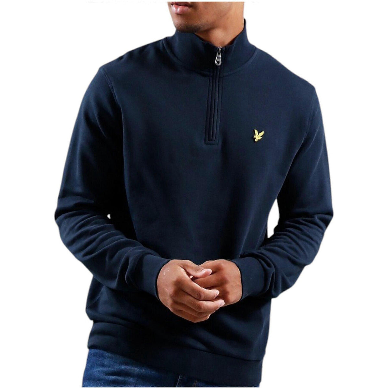 Cotone con Zip e Collo Alto Blu