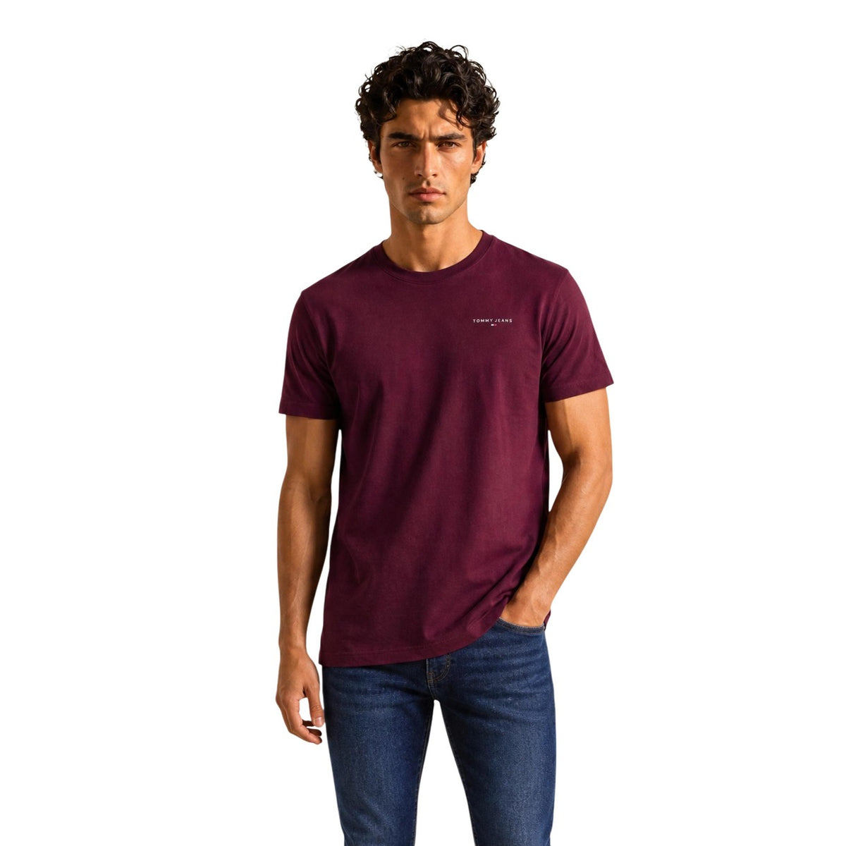 Tommy Hilfiger Jeans T-shirt in Cotone Uomo Rosso TJM SLIM LINEAR CHES