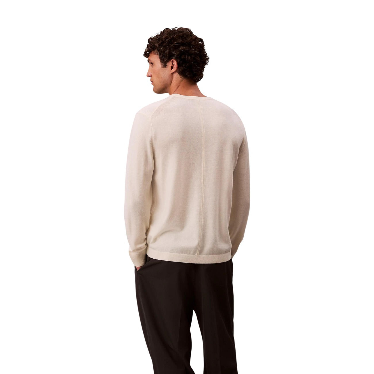 Calvin Klein Maglia in Lana Uomo Bianco LS MERINO CREW