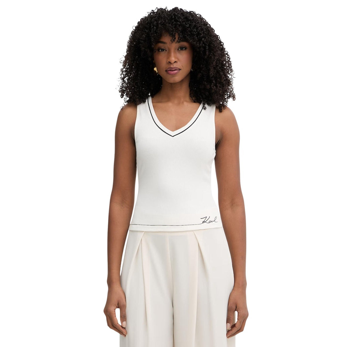 Karl Lagerfeld Jeans Canotta in Viscosa Donna Nero SIGNATURE LOUGE TANK TOP