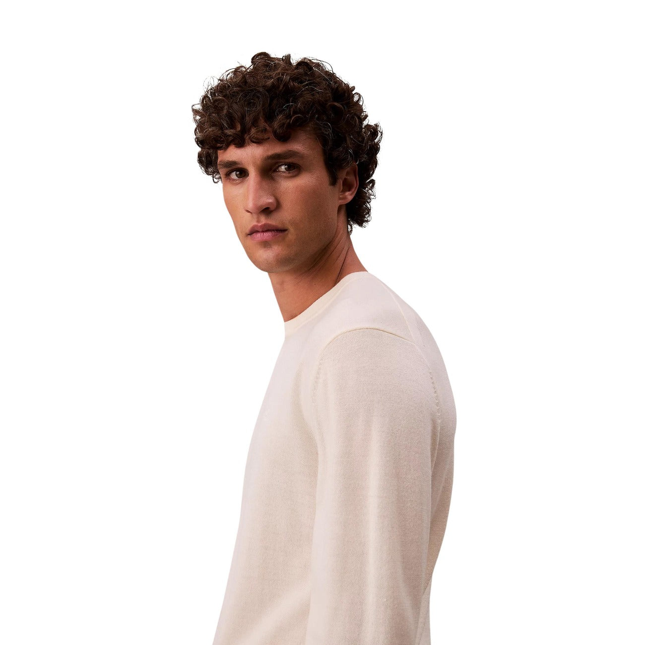 Calvin Klein Maglia in Lana Uomo Bianco LS MERINO CREW