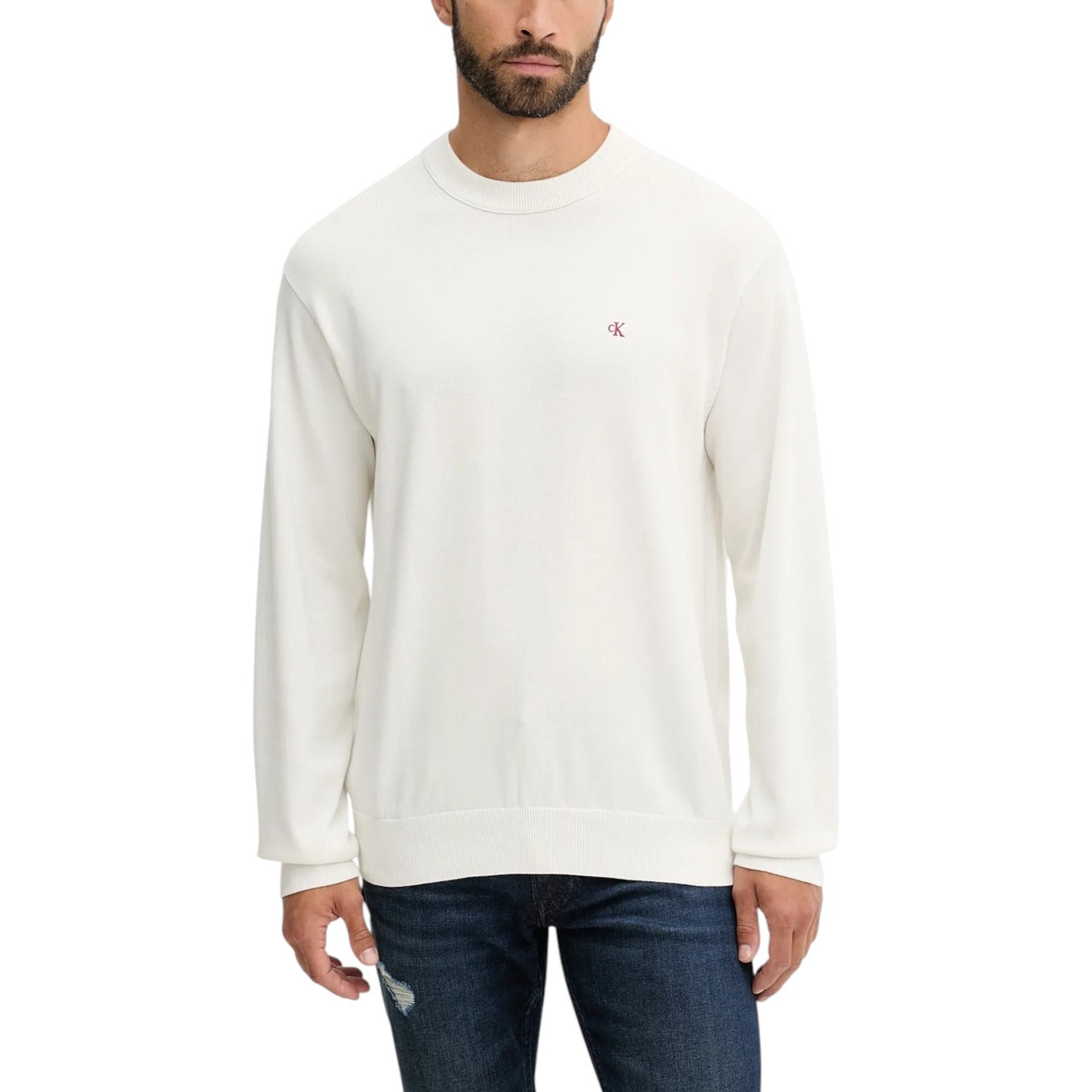 Calvin Klein Jeans Maglia Uomo Cotone Collo Tondo Bianco A/I