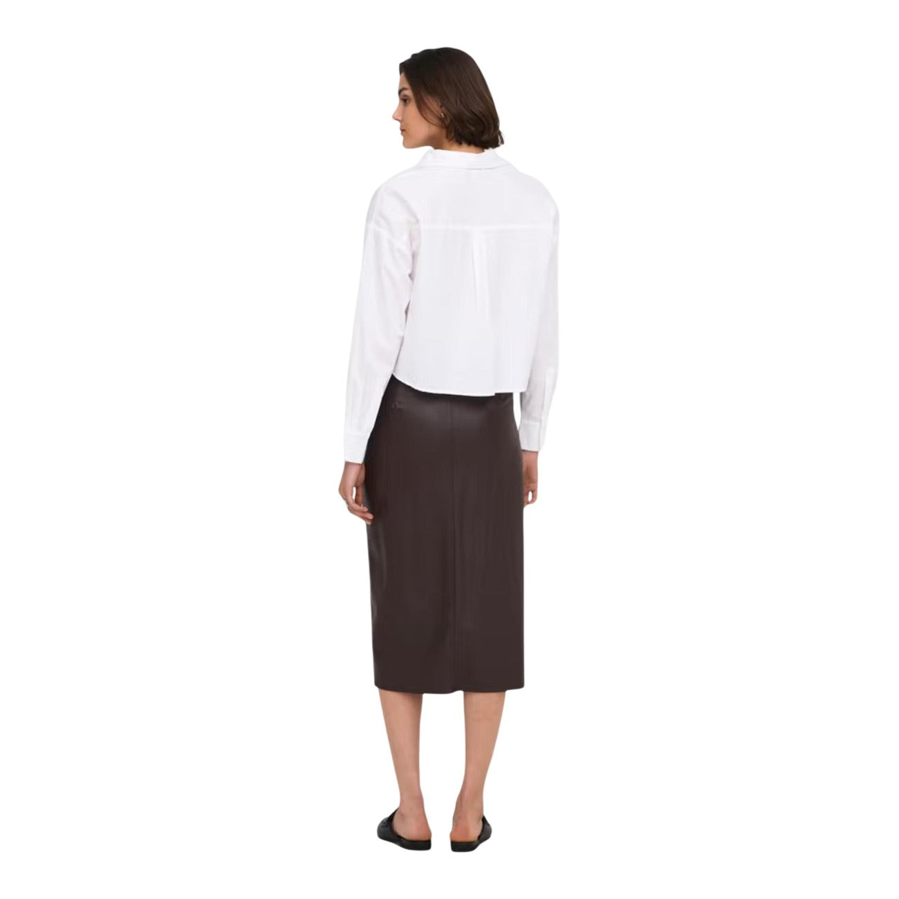 Only Gonna in Finta Donna Marrone ONLBITTEN FAUX LEATH PENCIL SKIRT CC OTW