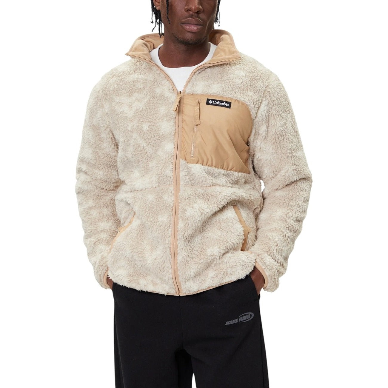 Felpa Uomo Columbia con Cerniera e Collo Alto - Beige Poliestere