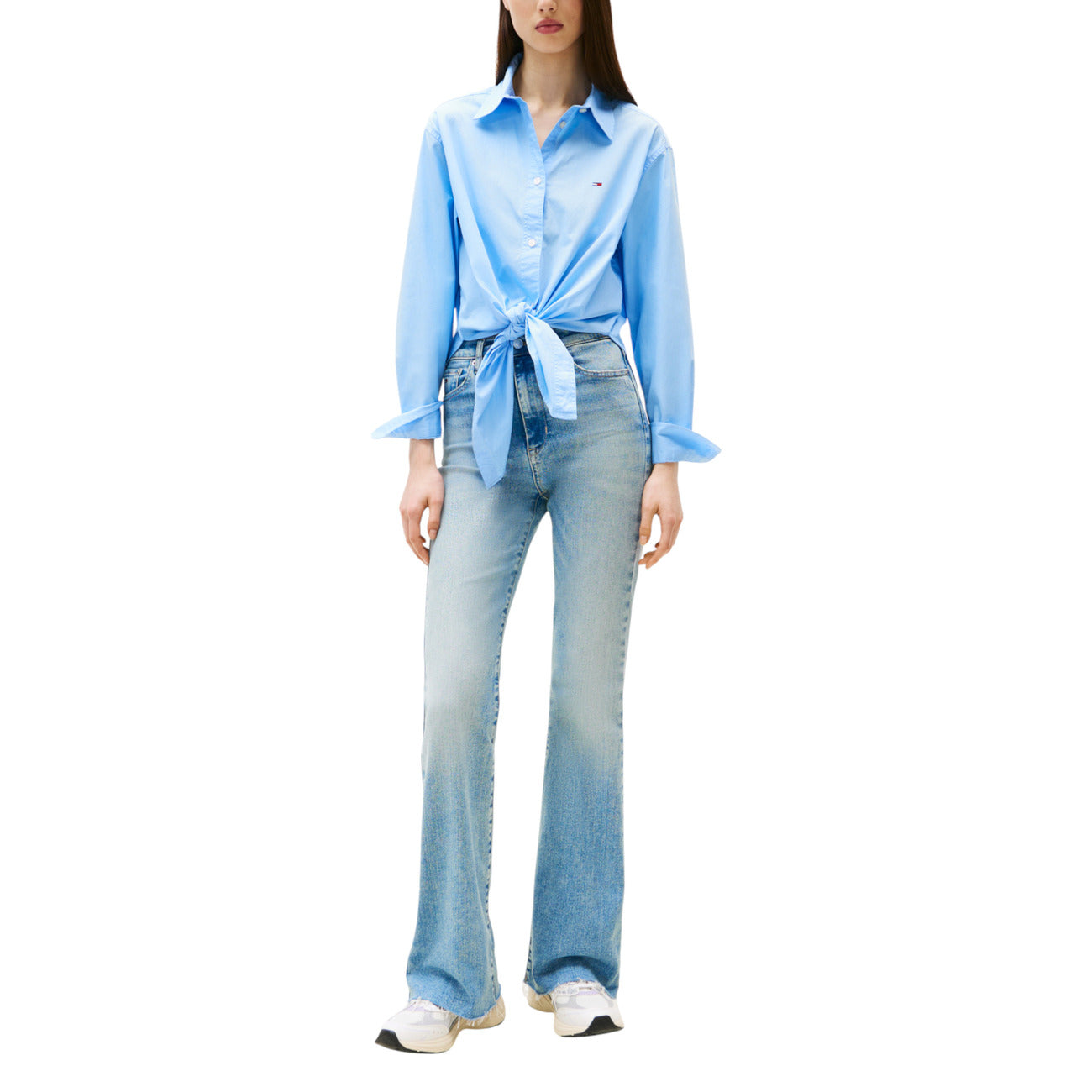 Camicia Lunga in Cotone Organico Azzurro Donna, Tommy Hilfiger Jeans