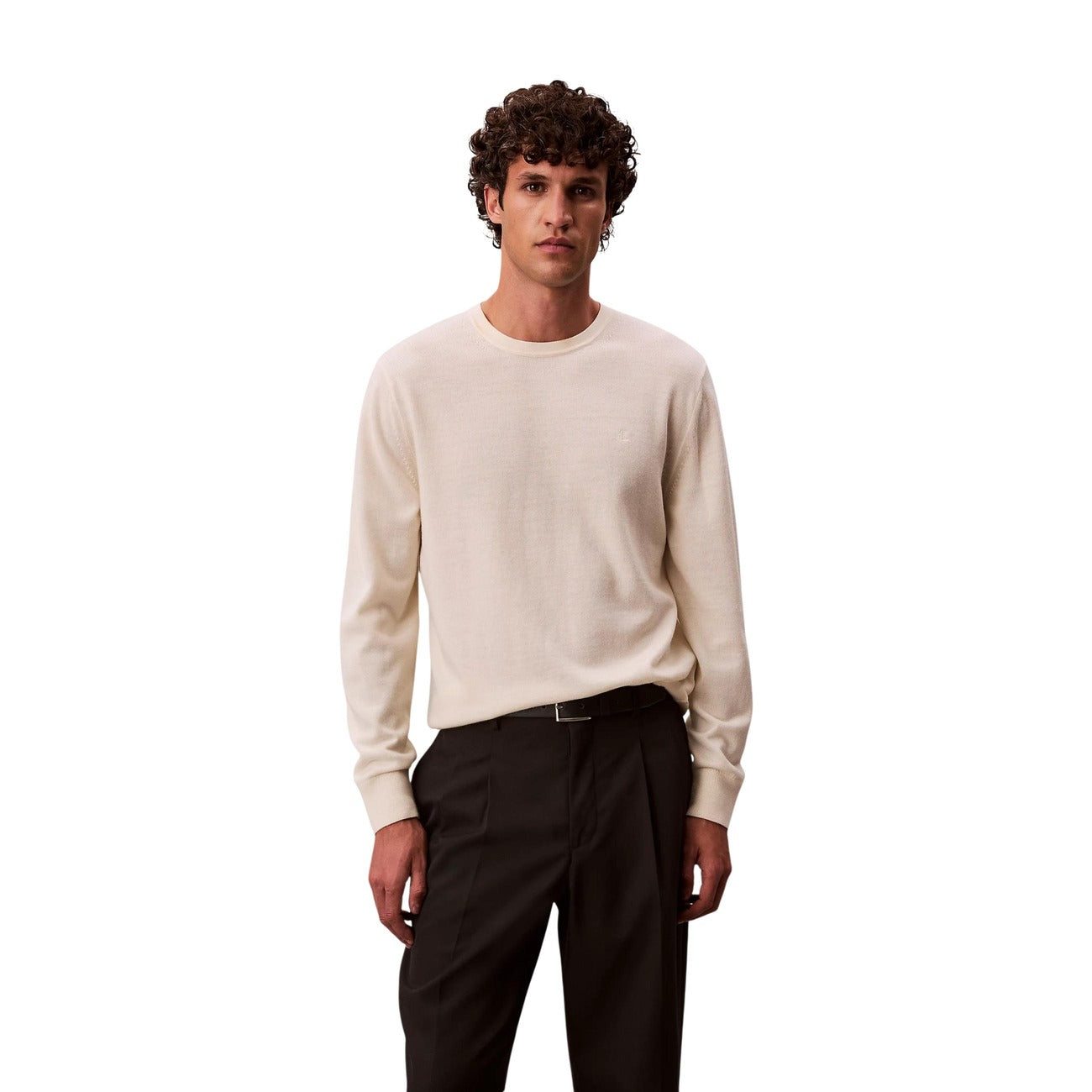 Calvin Klein Maglia in Lana Uomo Bianco LS MERINO CREW