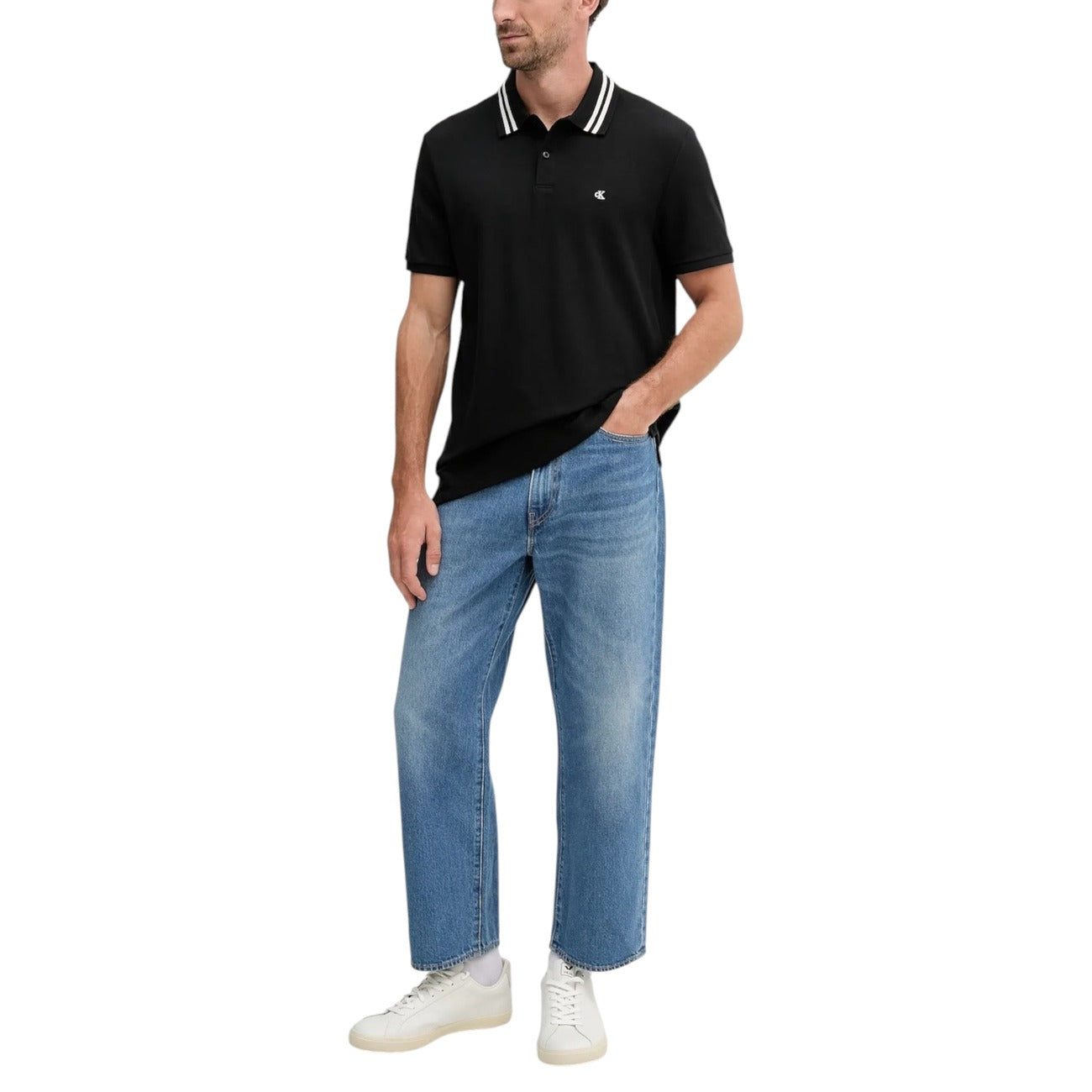 Polo Uomo Nera Maniche Corte Cotone Calvin Klein Jeans