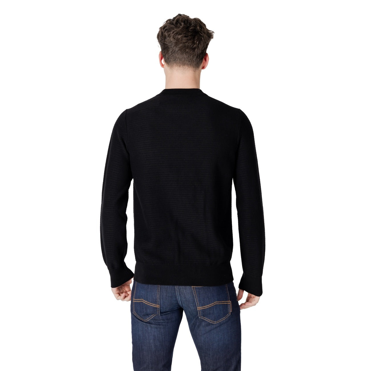 Boss Maglia Girocollo Nera Uomo in Cotone Cashmere A/I