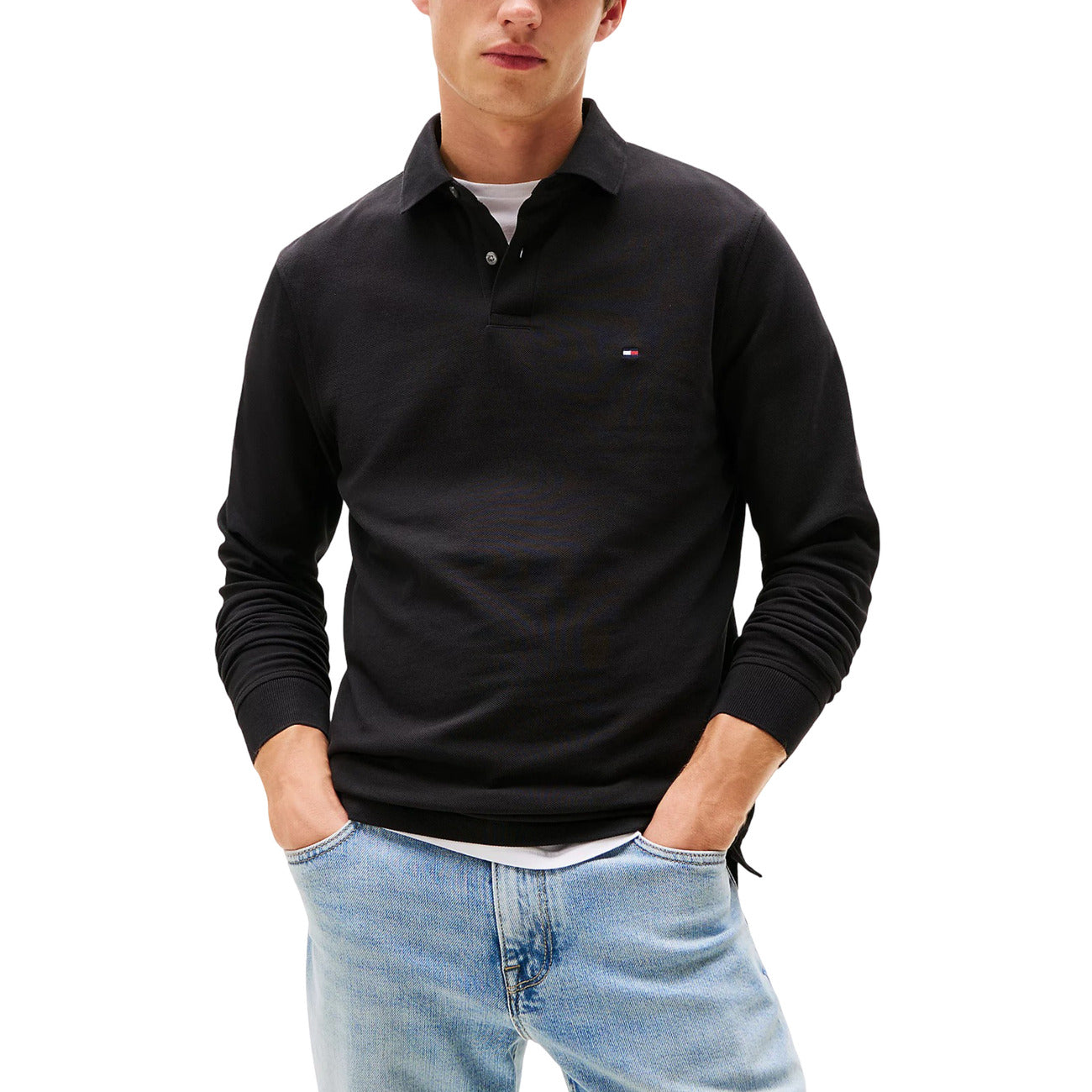Polo a Maniche Lunghe Nera Uomo, Tommy Hilfiger