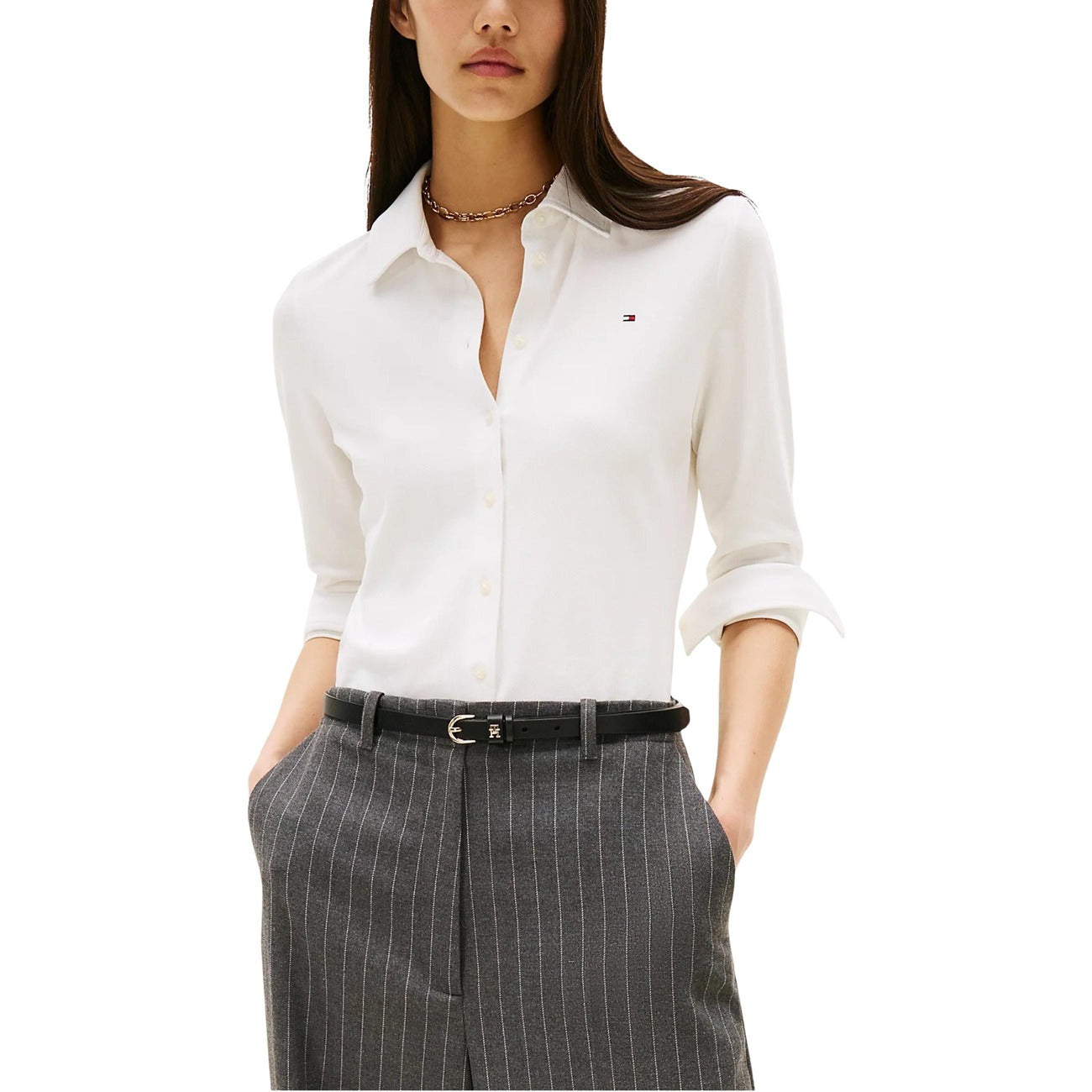 Camicia Lunga Bianca in Cotone Stretch Donna - Tommy Hilfiger