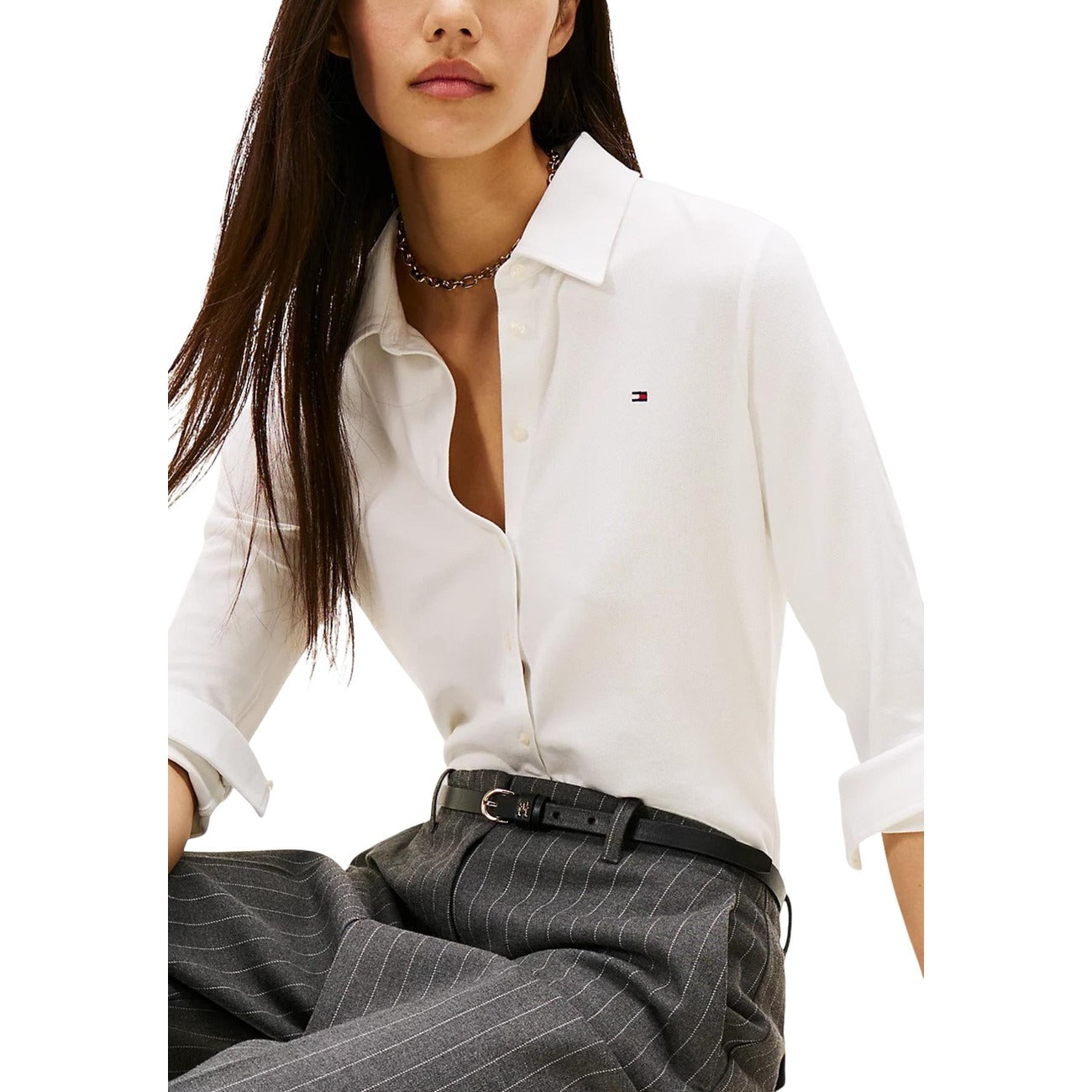 Camicia Lunga Bianca in Cotone Stretch Donna - Tommy Hilfiger