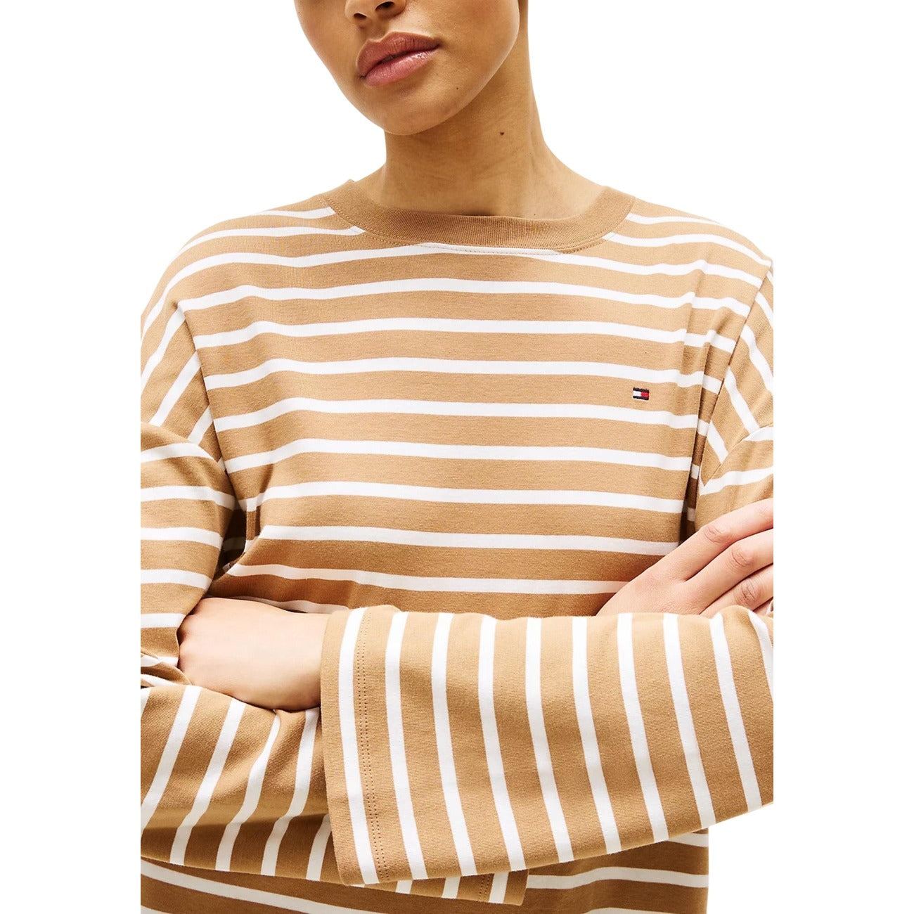 T-shirt Donna a Righe Maniche Lunghe, Marrone Tommy Hilfiger