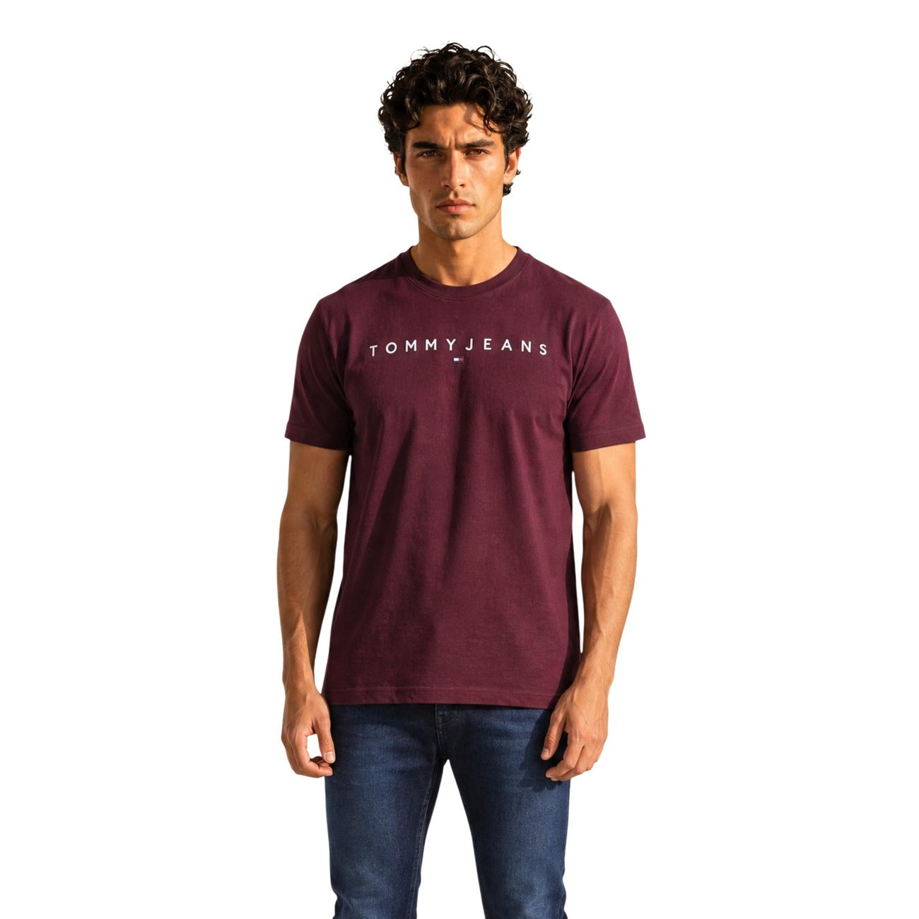 Tommy Hilfiger Jeans T-shirt in Cotone Uomo Bordeaux TJM REG LINEAR LOGO