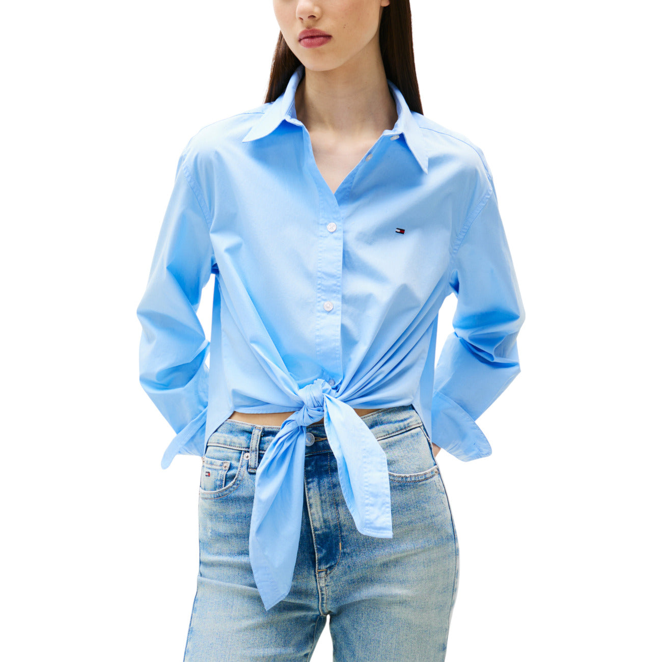 Camicia Lunga in Cotone Organico Azzurro Donna, Tommy Hilfiger Jeans