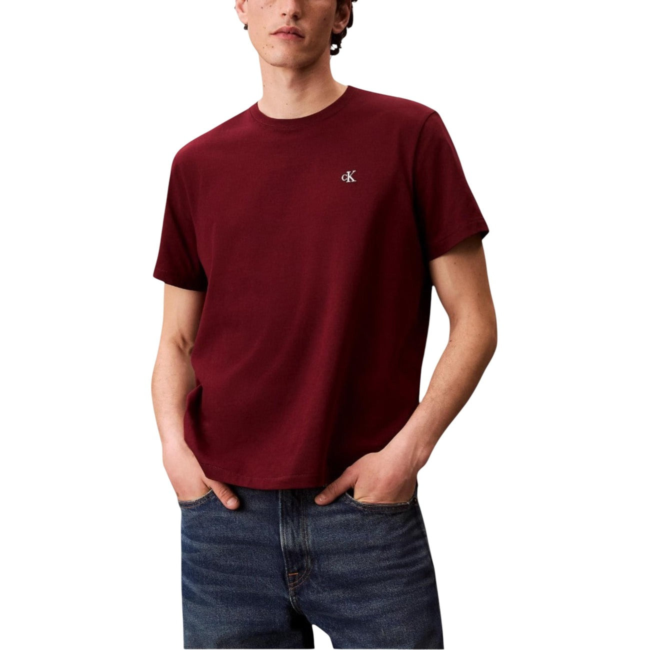 T-shirt a maniche lunghe girocollo bordeaux Uomo Calvin Klein Jeans