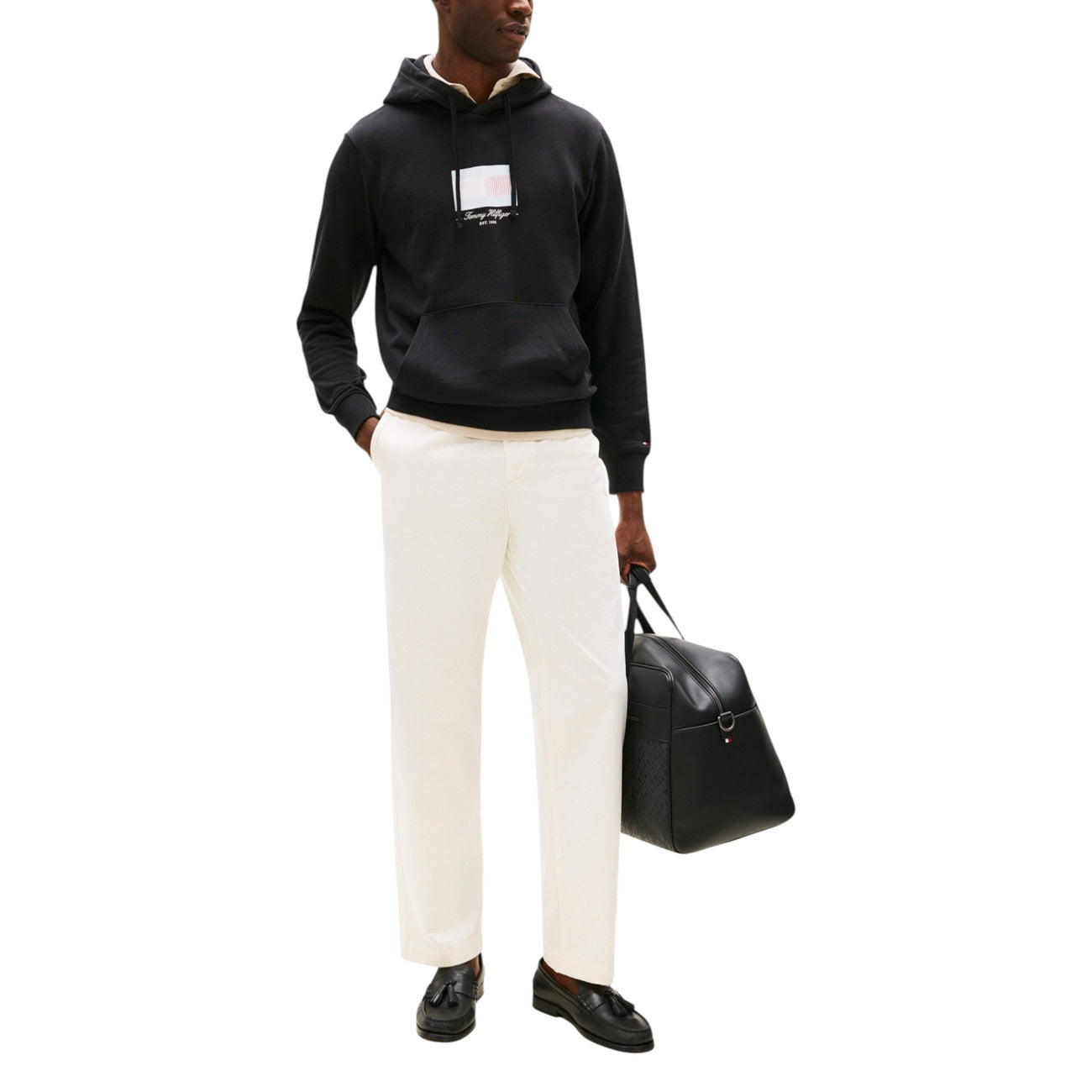 Felpa con Cappuccio Uomo Tommy Hilfiger in Cotone Organico - Nero con Stampa