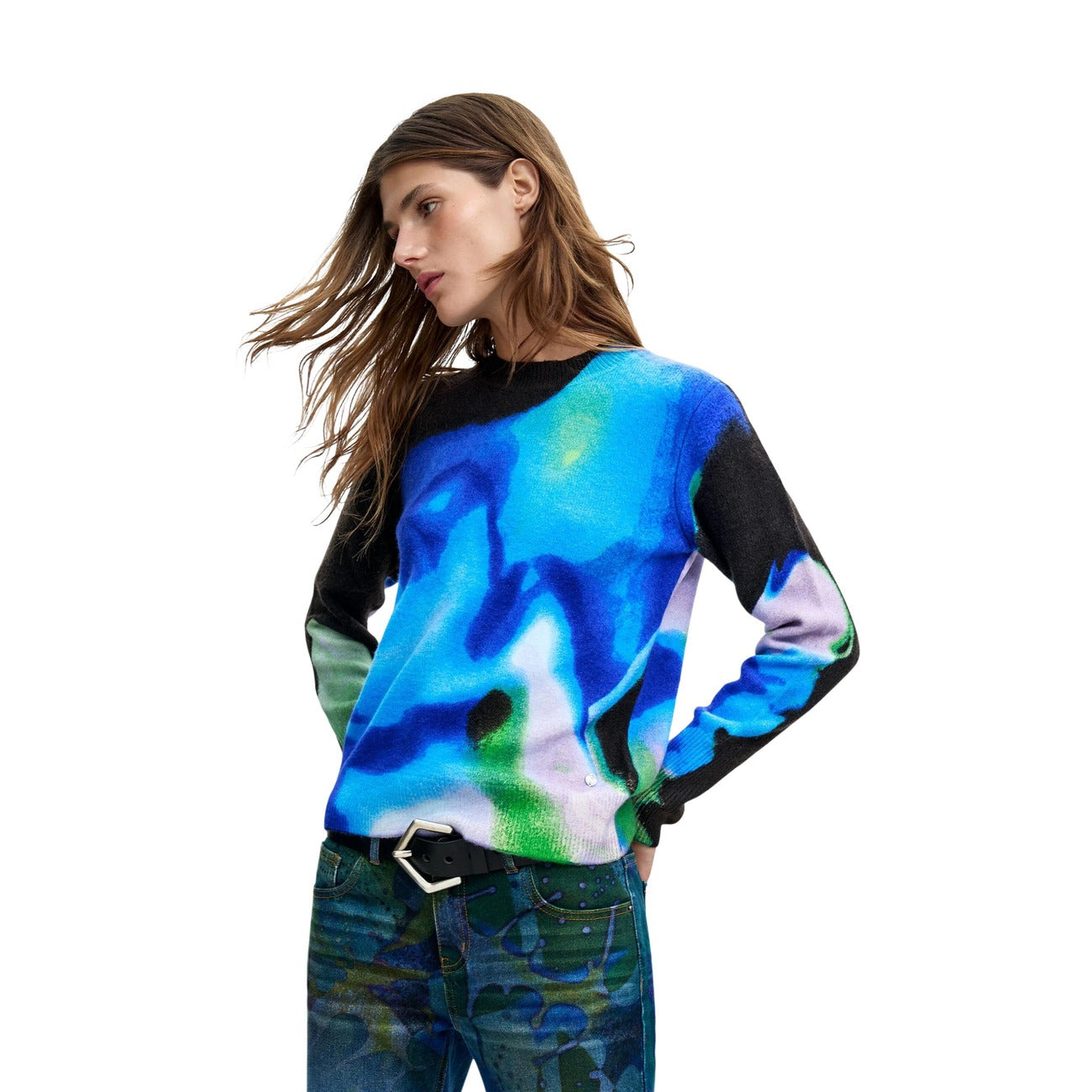 Desigual Maglia in Acrilico Donna Blu JERS_CLOUDS_LACROIX