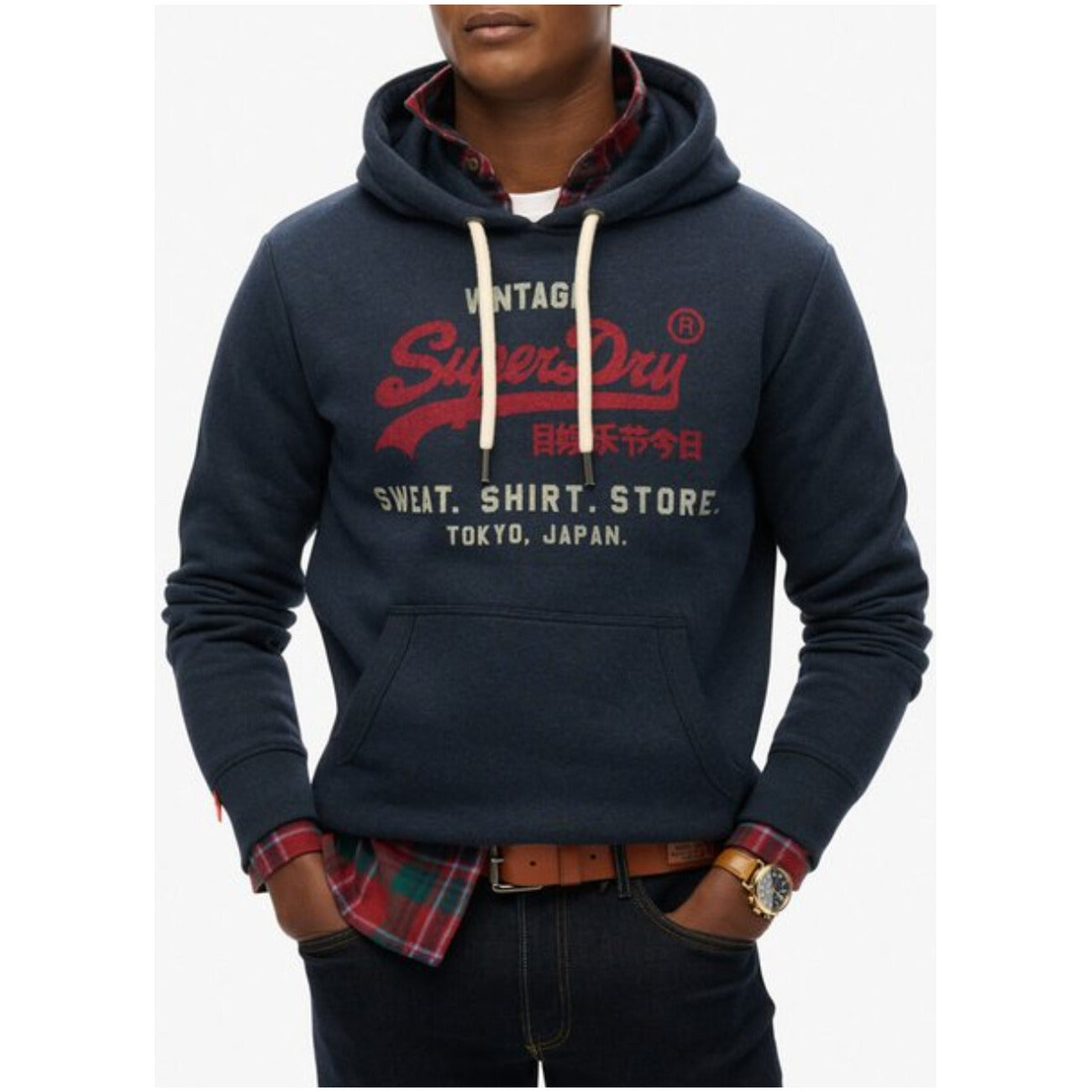 Felpa Uomo Superdry con Cappuccio e Stampa - Blu