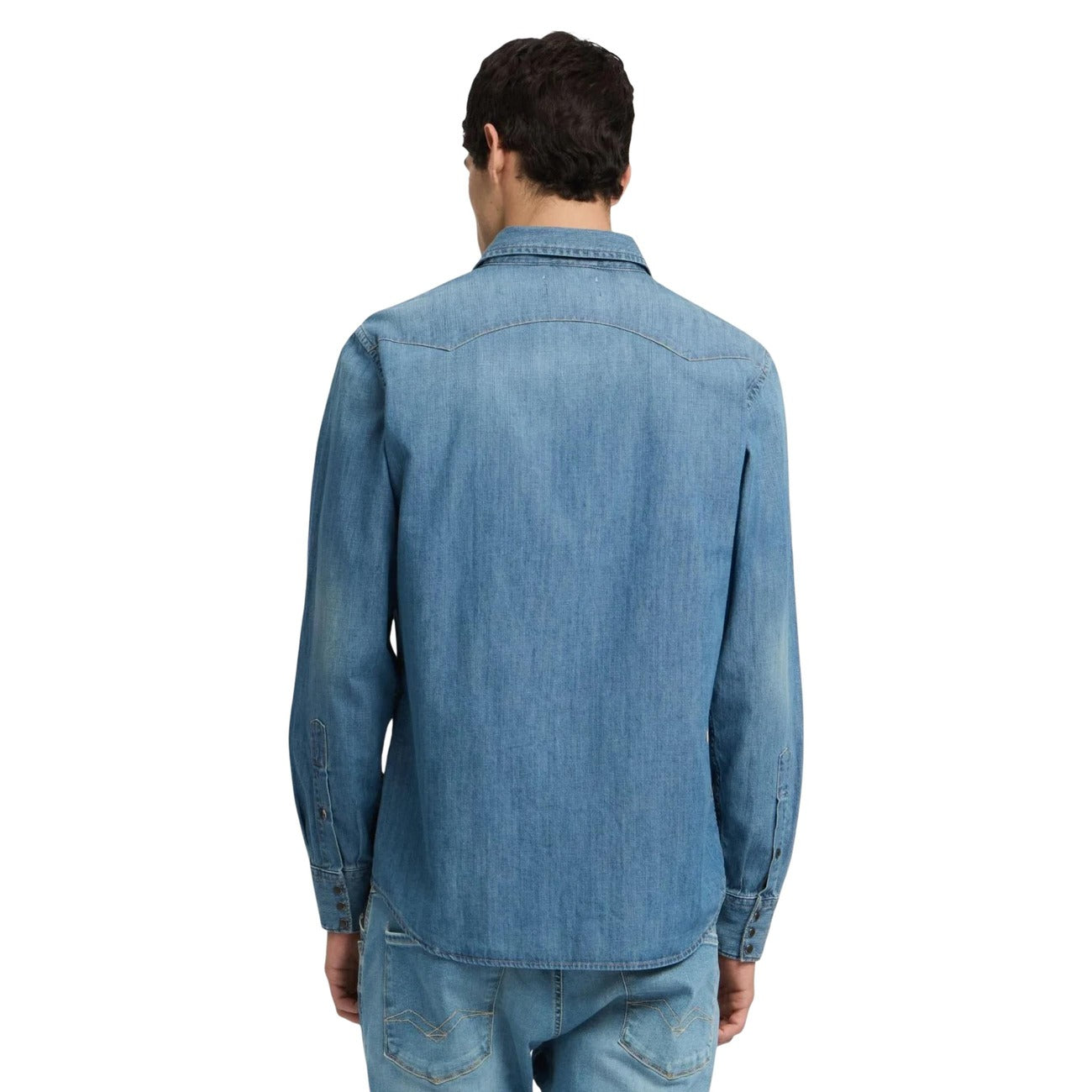 Camicia Uomo Azzurra Maniche Lunghe Replay