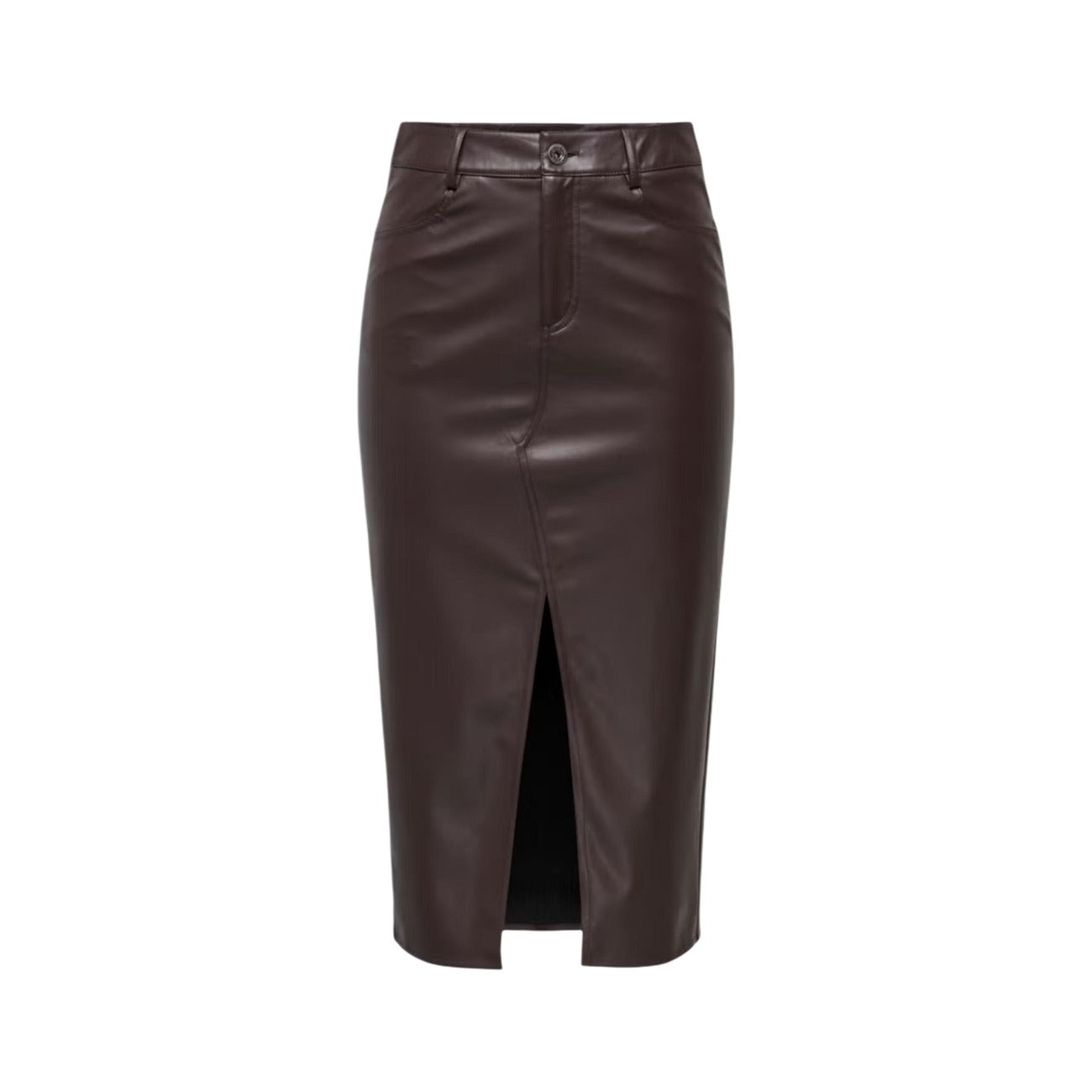 Only Gonna in Finta Donna Marrone ONLBITTEN FAUX LEATH PENCIL SKIRT CC OTW