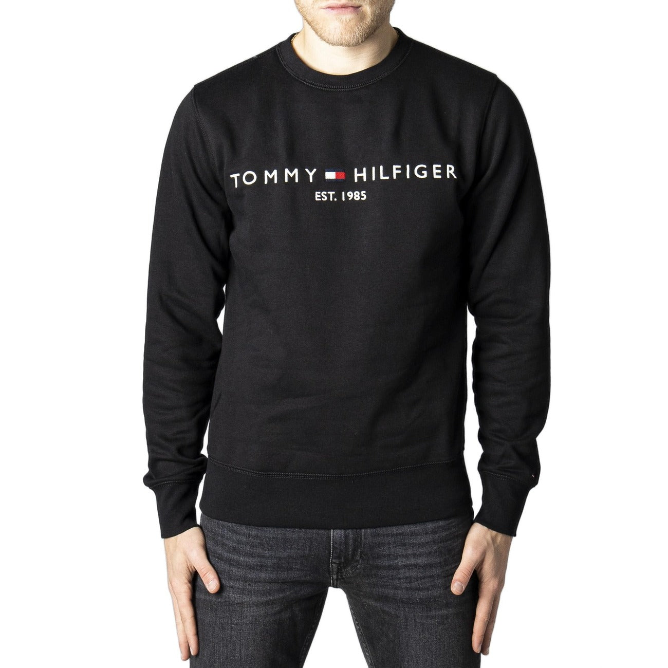 Felpa Nera Tommy Hilfiger Jeans Uomo con Stampa (A/I)