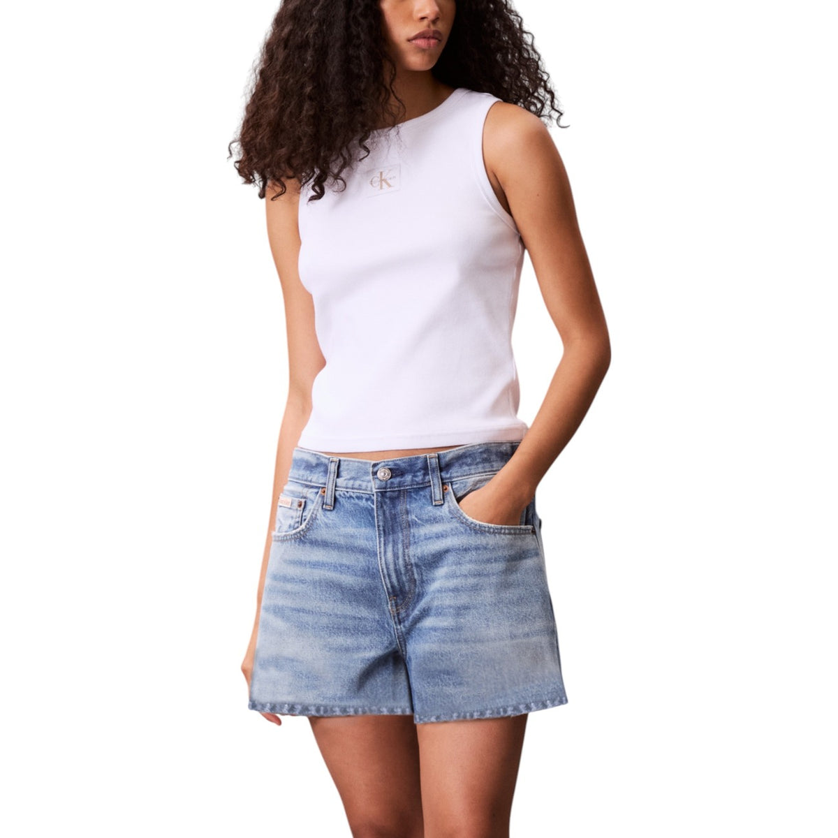 Calvin Klein Jeans Canotta in Cotone Donna Azzurro LV047C201G