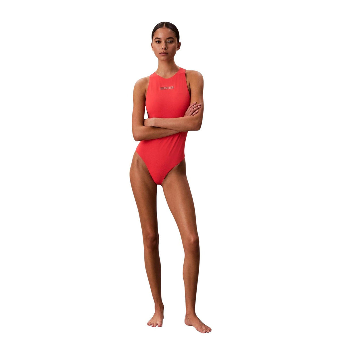 Calvin Klein Jeans Costume in Poliestere Donna Bianco SCOOP BACK ONE PIECE
