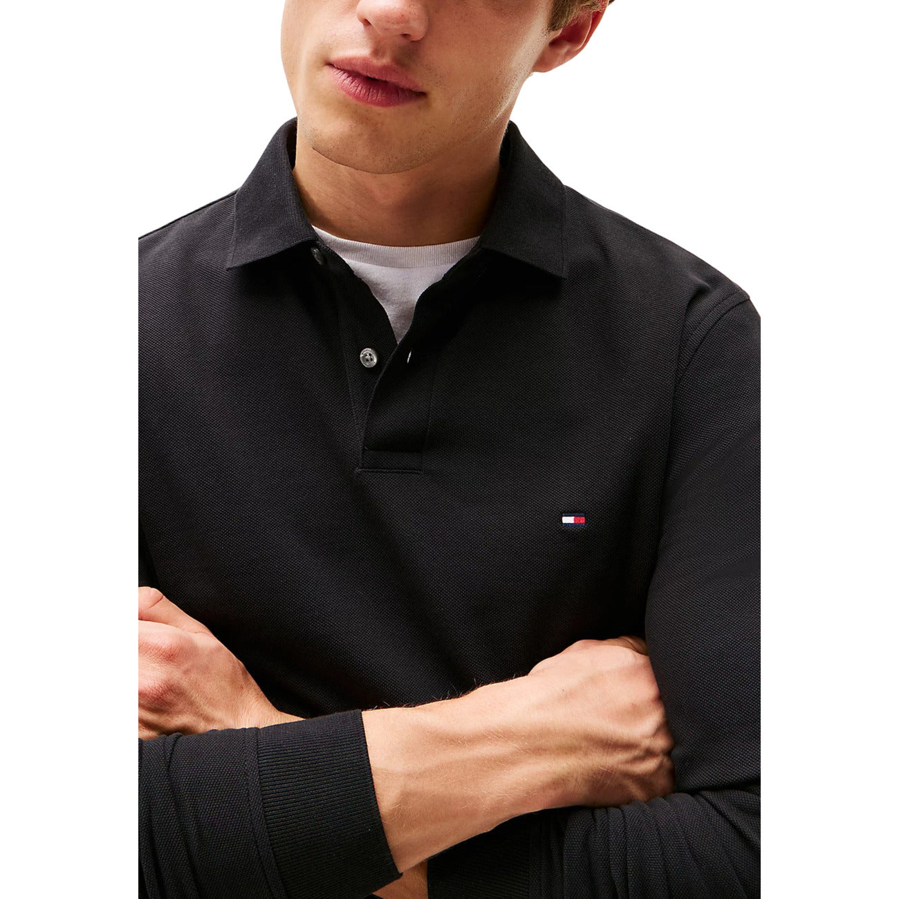 Polo a Maniche Lunghe Nera Uomo, Tommy Hilfiger