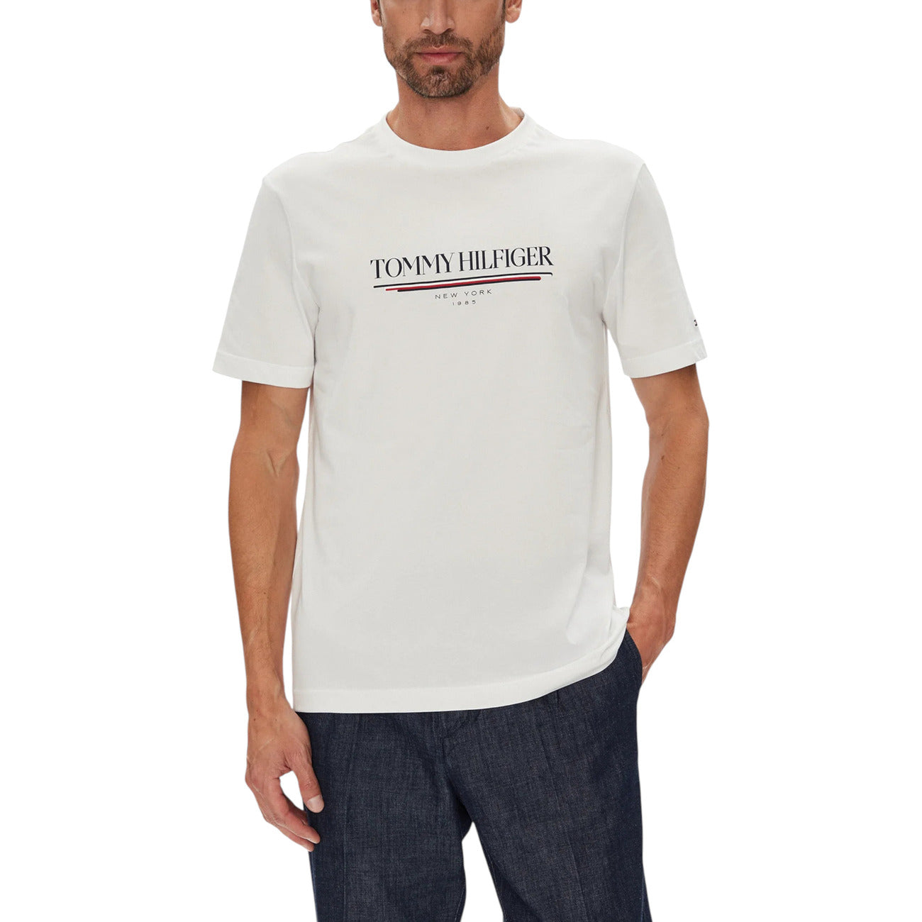 T-shirt Uomo Stampa Cotone Organico Bianco Tommy Hilfiger
