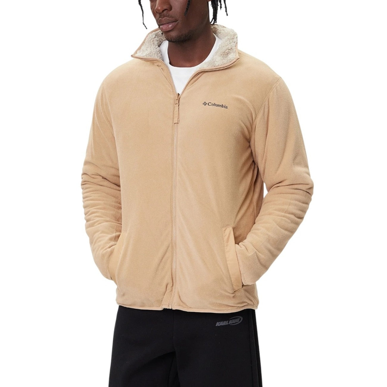 Felpa Uomo Columbia con Cerniera e Collo Alto - Beige Poliestere