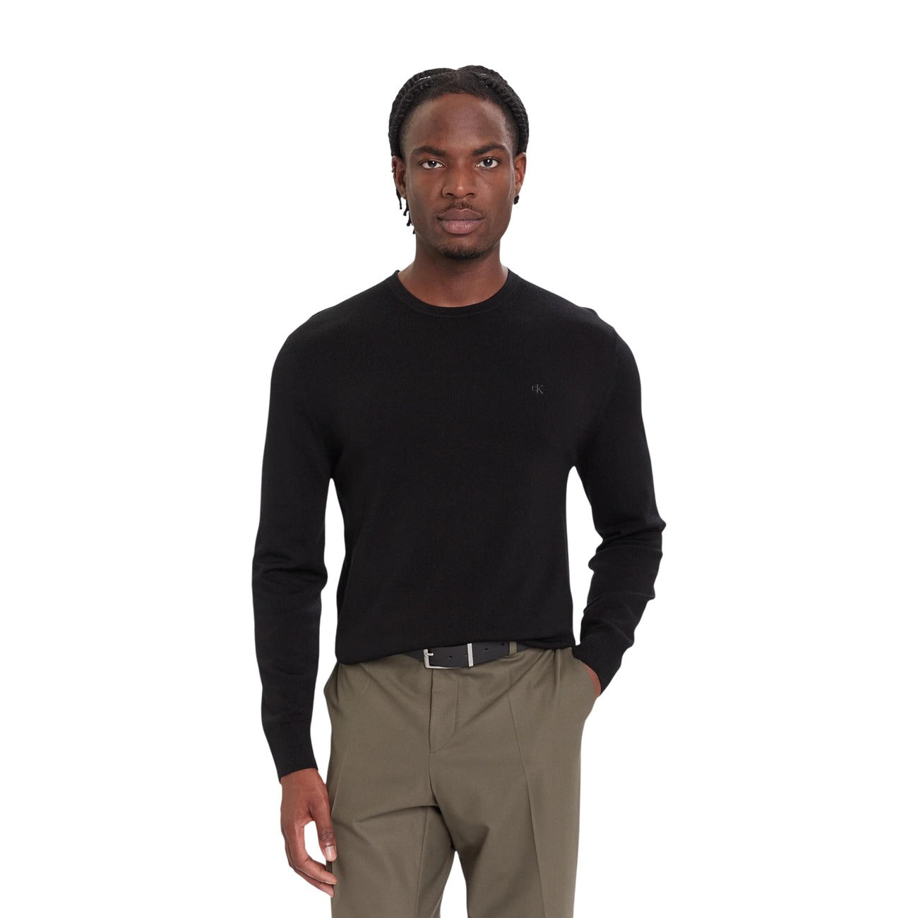 Calvin Klein Maglia in Lana Uomo Bianco LS MERINO CREW