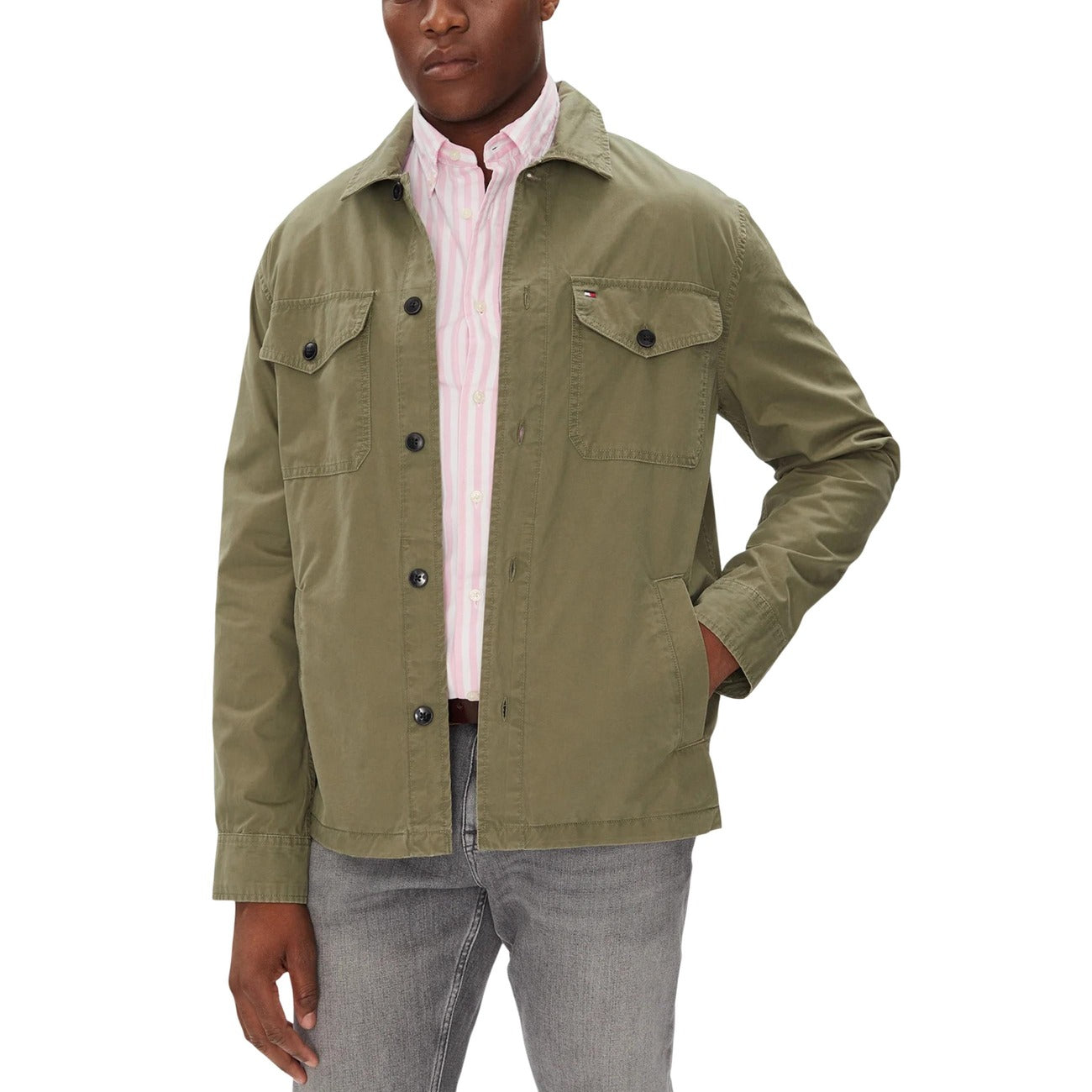 Giacca Tommy Hilfiger Uomo Verde in Cotone Organico (A/I)