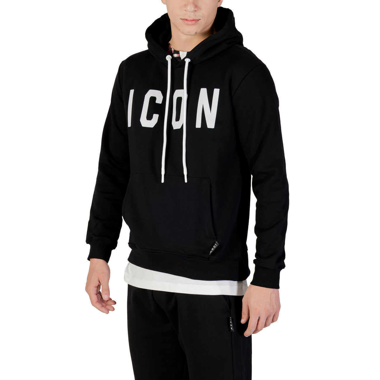 Icon Nera con Cappuccio e Stampa Nero Uomo