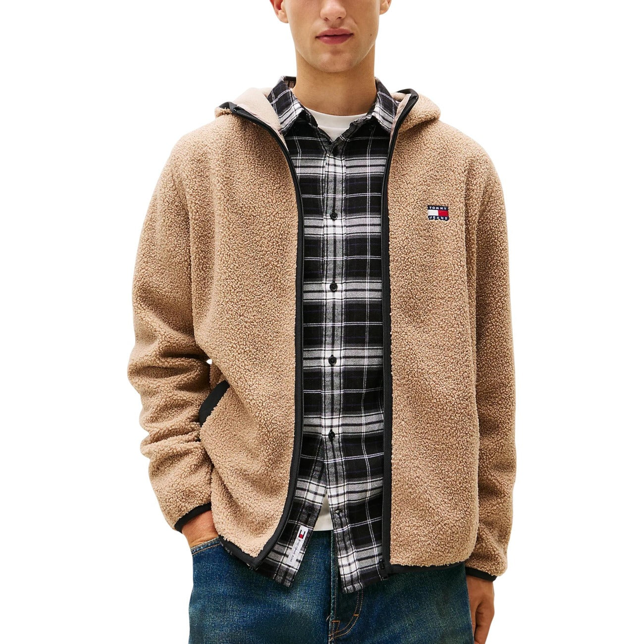 Felpa con Cappuccio Tommy Hilfiger Jeans da Uomo Beige Autunno/Inverno