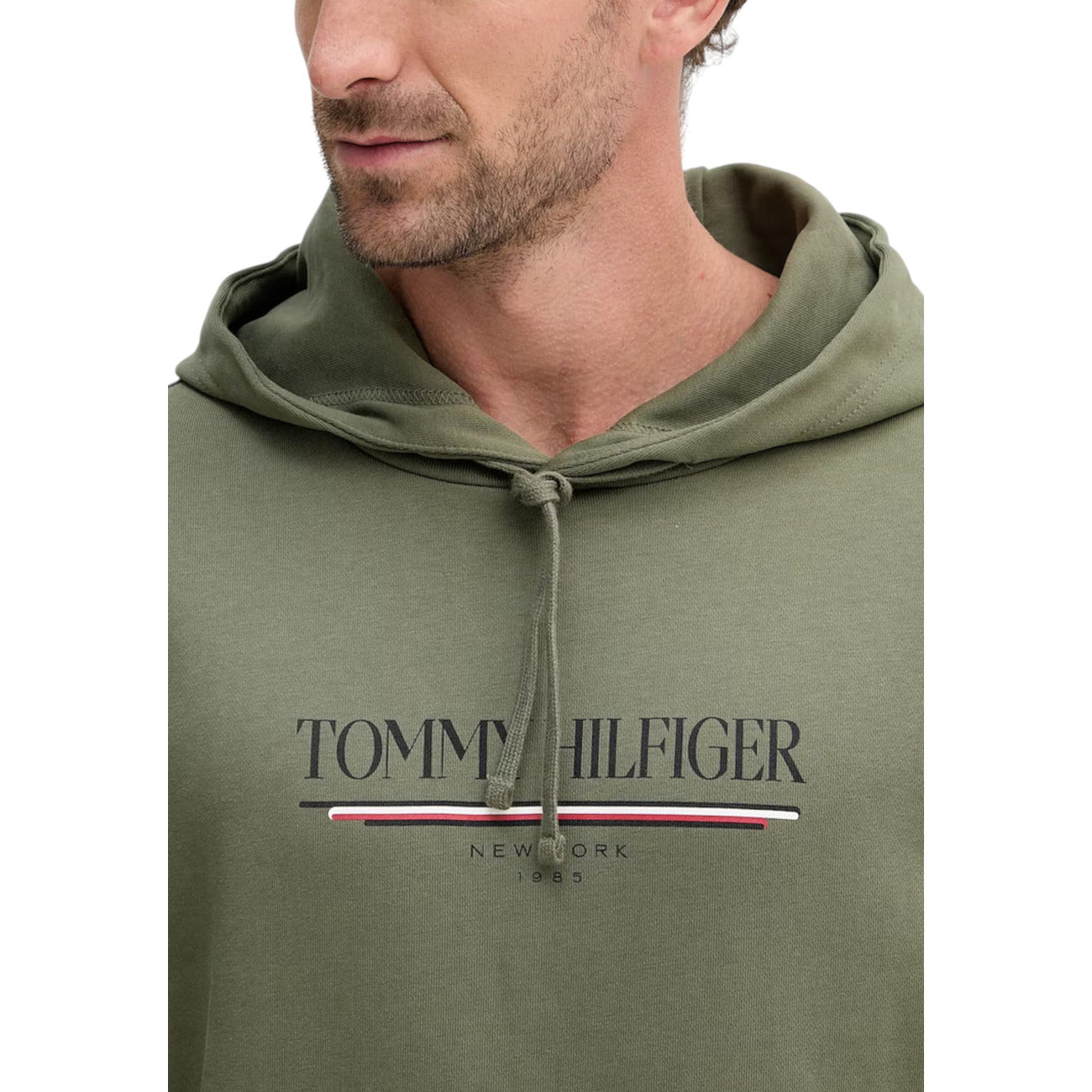 Tommy Hilfiger Felpa Uomo con Cappuccio Stampa Verde - Cotone Organico