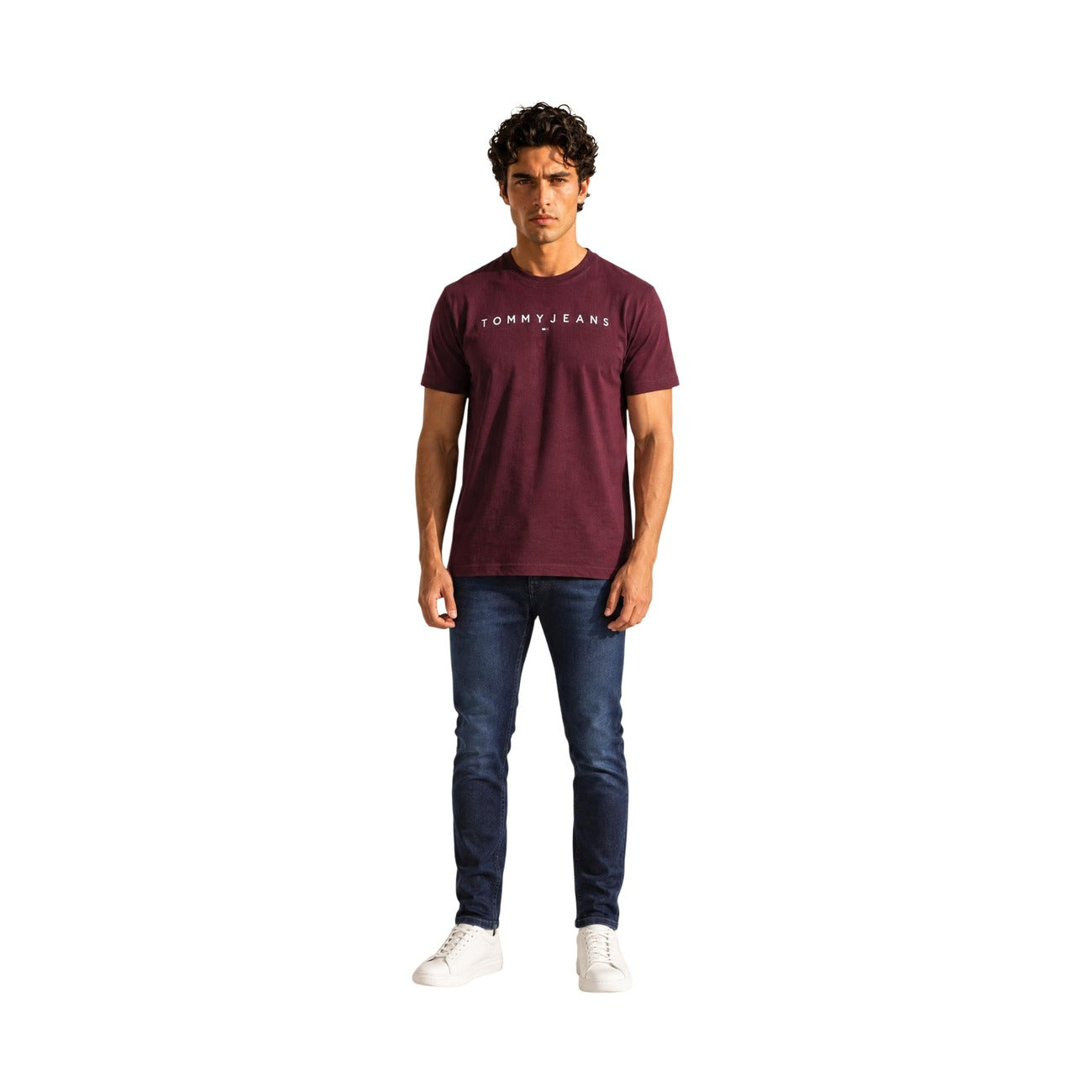 Tommy Hilfiger Jeans T-shirt in Cotone Uomo Bordeaux TJM REG LINEAR LOGO