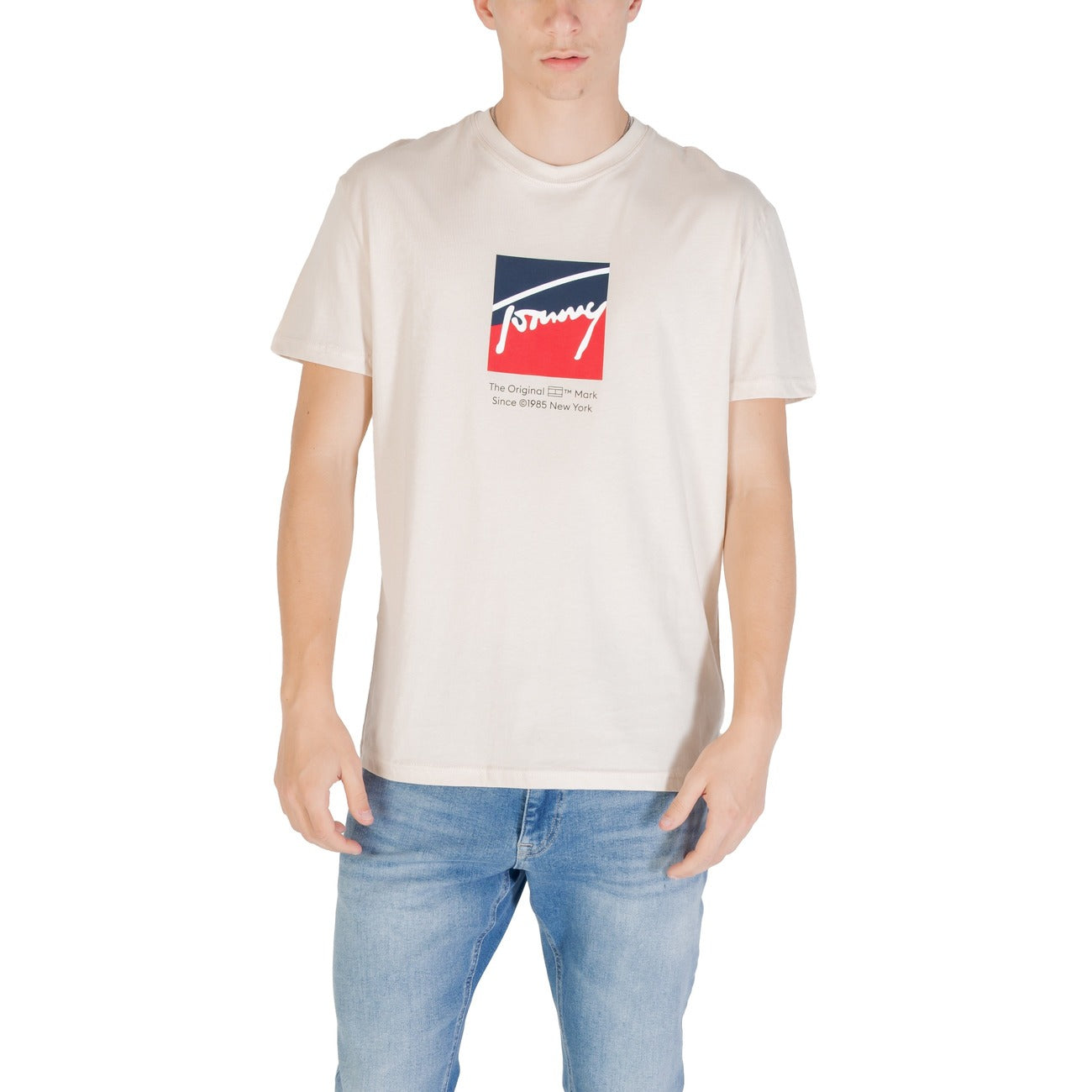 T-shirt Uomo Stampa Cotone Organico Beige Tommy Hilfiger Jeans