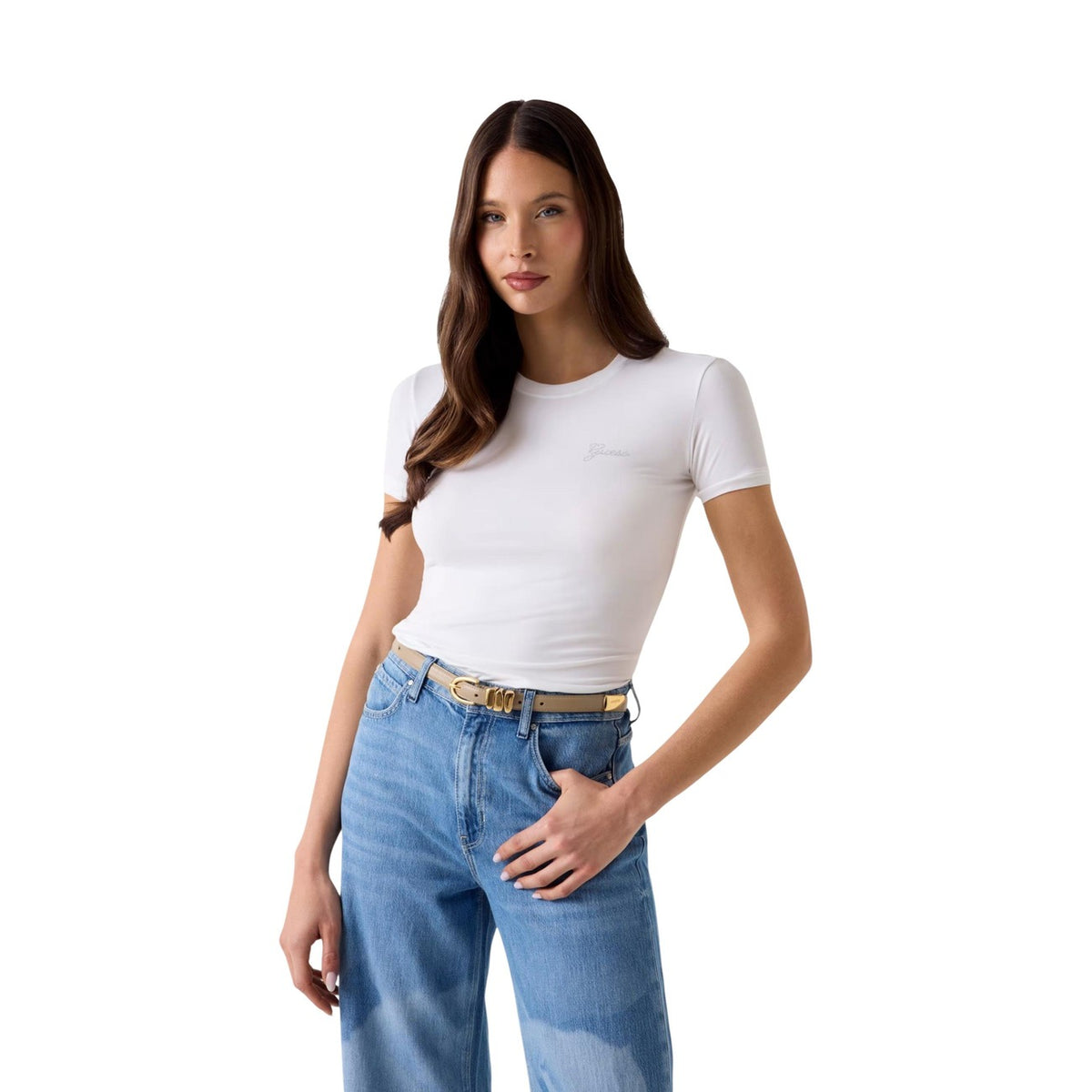Guess T-shirt in Tessuto Donna Blu NEW SS CN MINI LOGO