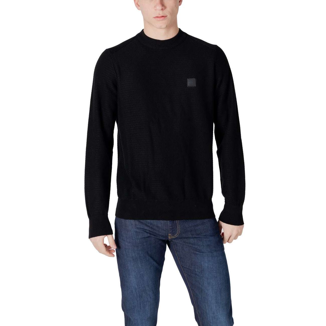 Boss Maglia Girocollo Nera Uomo in Cotone Cashmere A/I