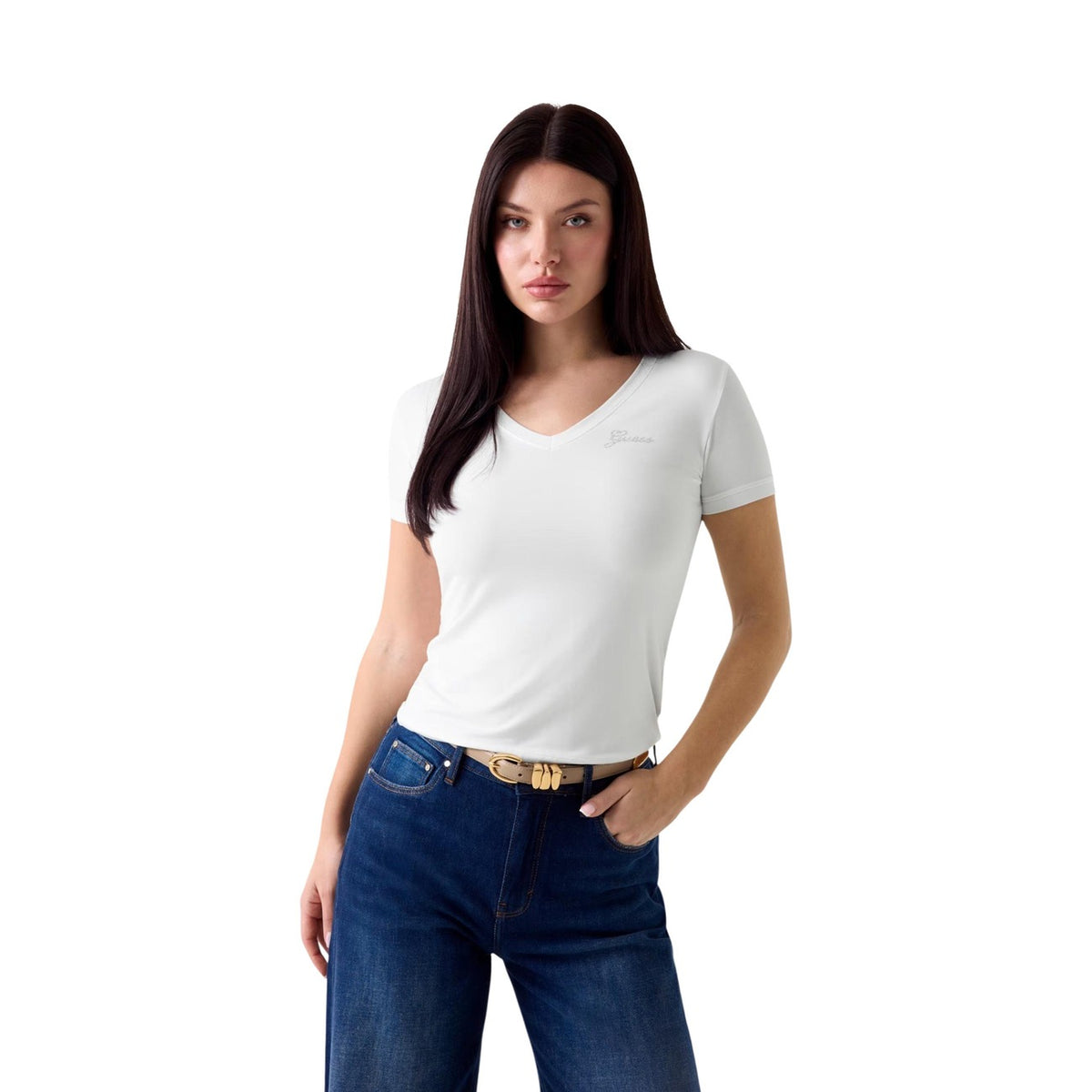 Guess T-shirt in Tessuto Donna Blu NEW SS VN MINI LOGO