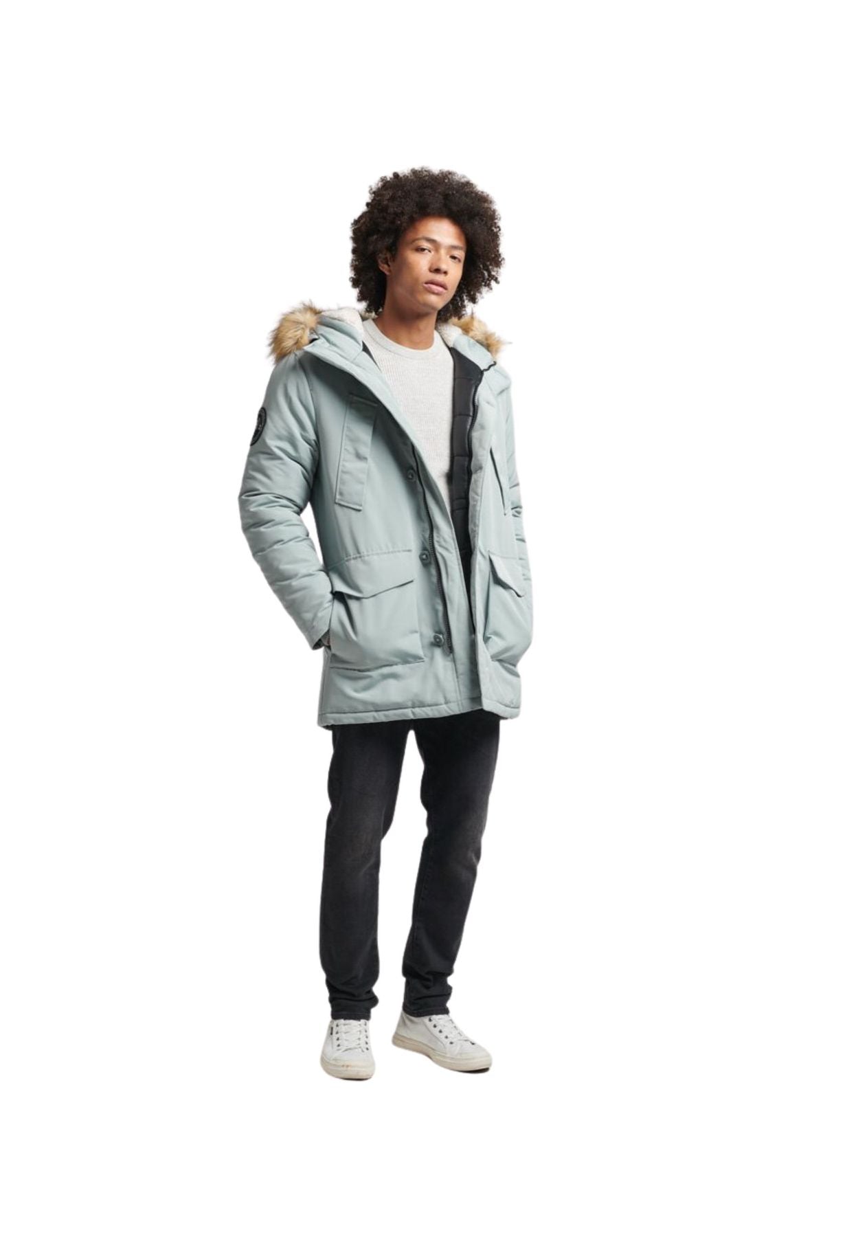 EVEREST FAUX FUR HOODED PARKA 1KJ Turchese