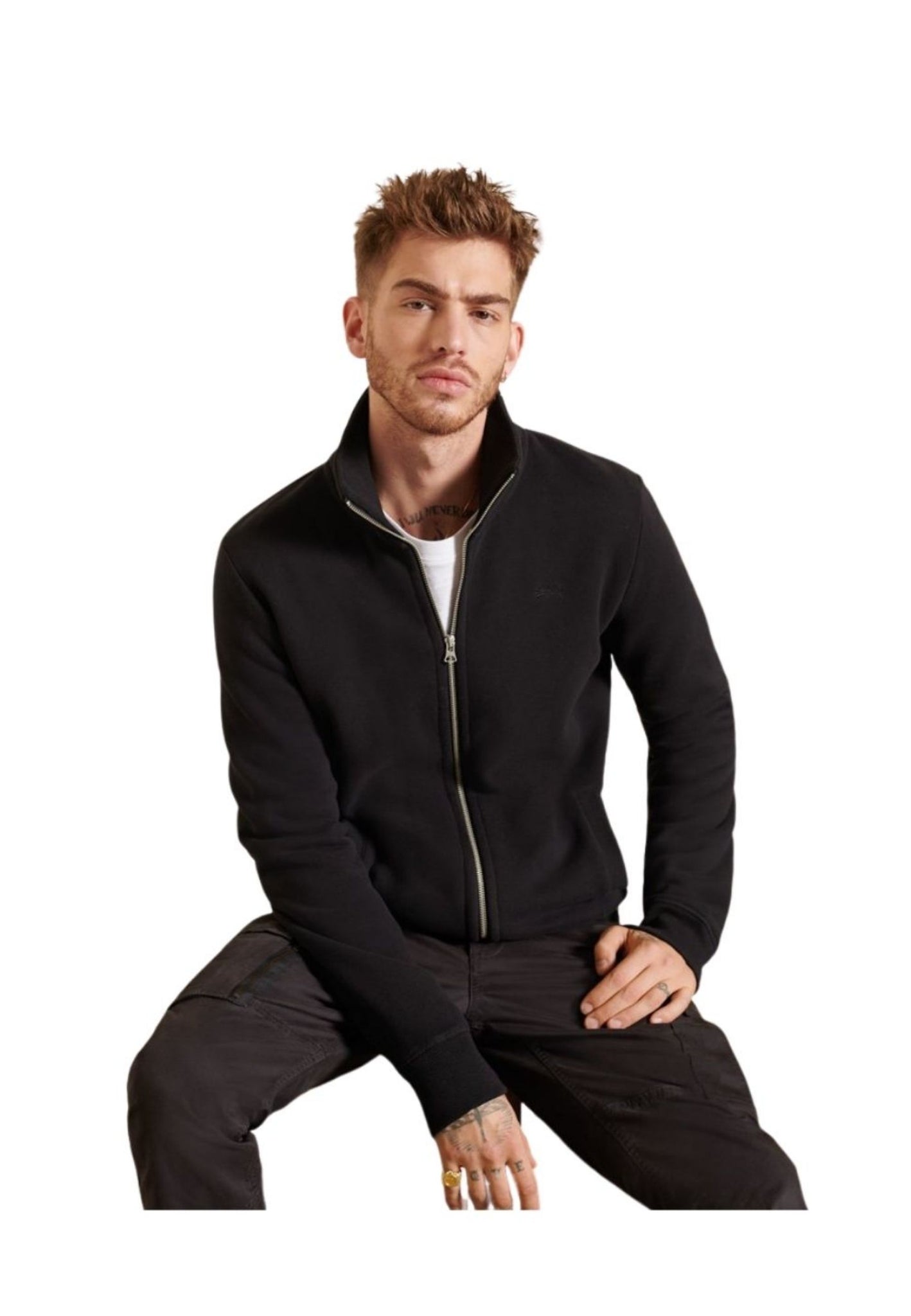 Felpa con zip senza cappuccio Ricamo Logo Vintage