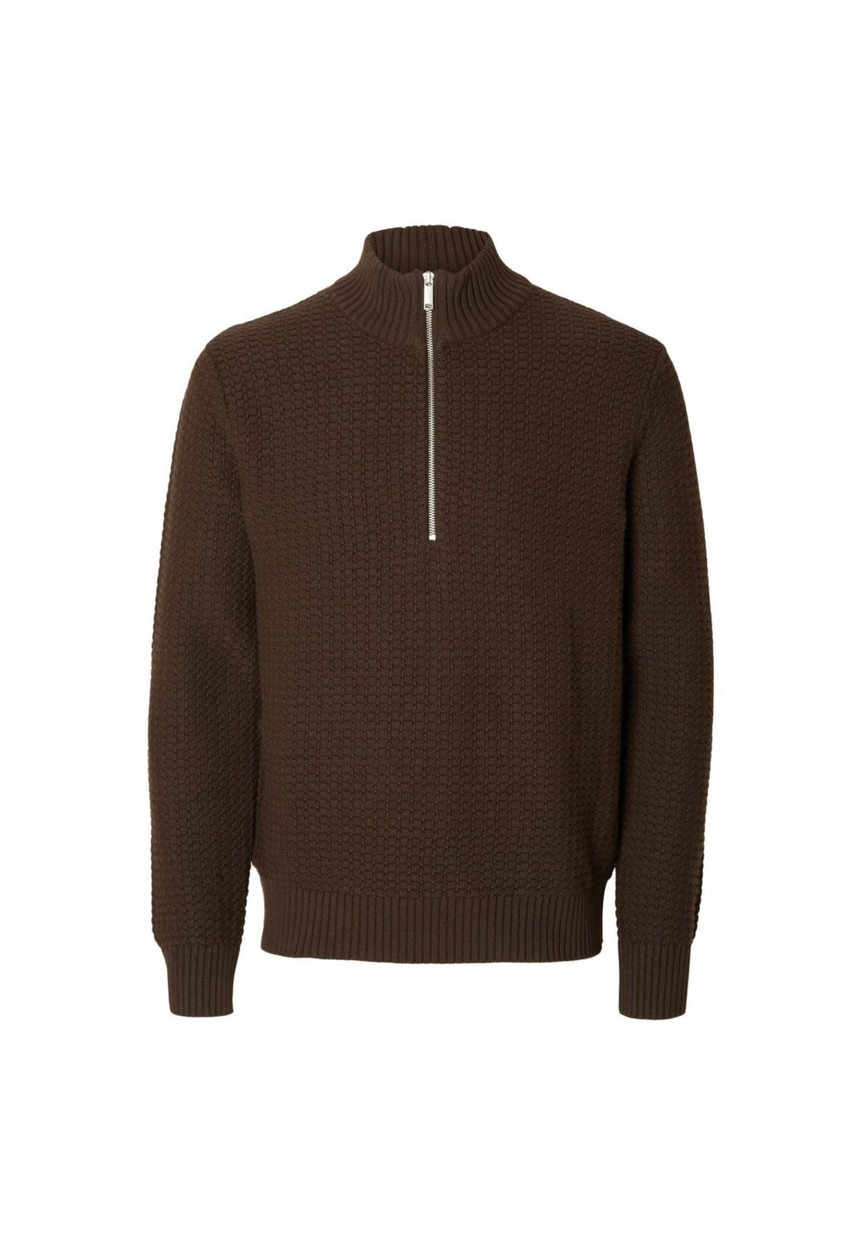 Structure half zip sweater brown